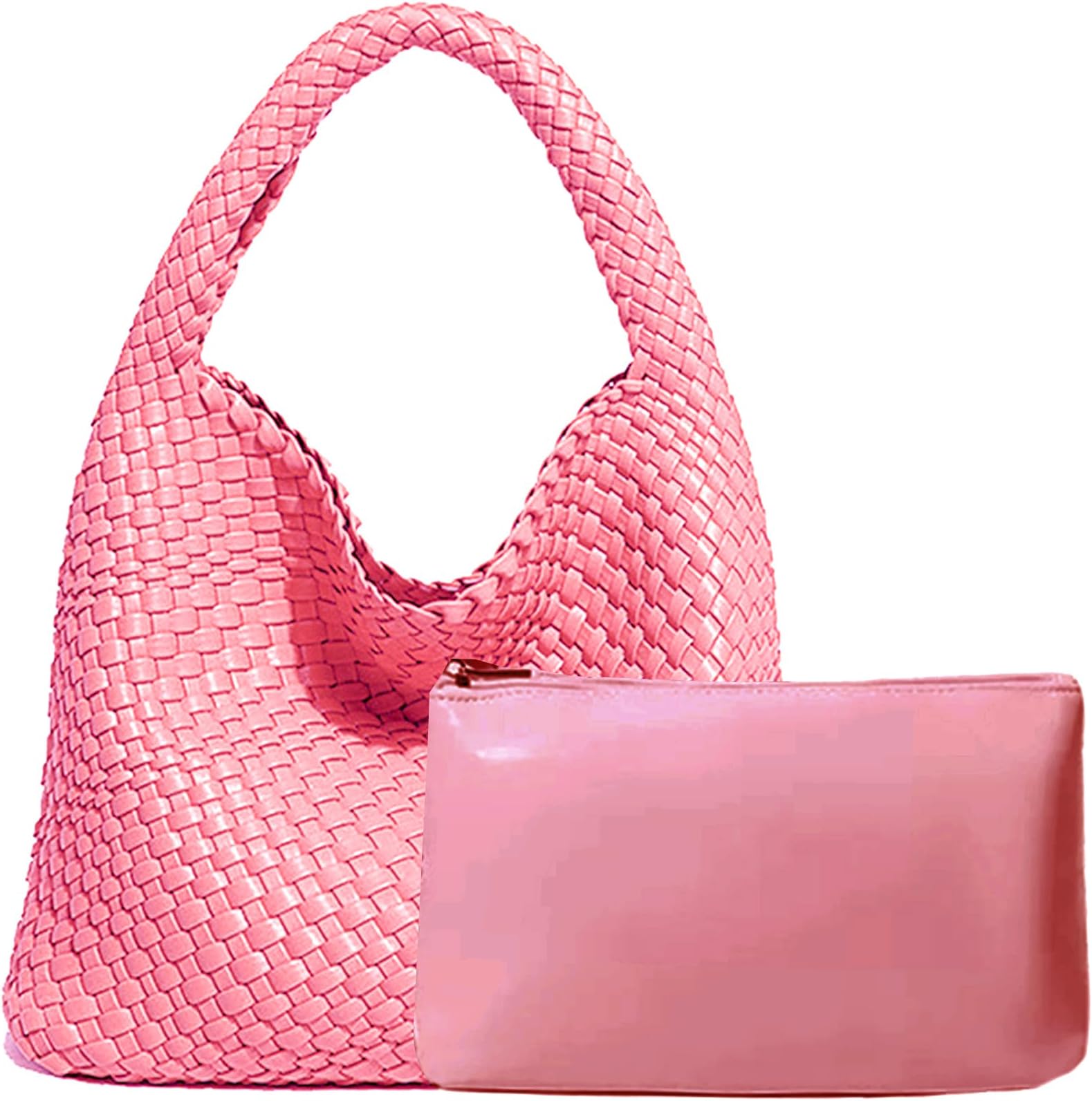 Women Vegan Leather Hand-Woven Tote Handbag Fashion Shoulder Top-handle Bag All-Match Underarm Bag with Purse