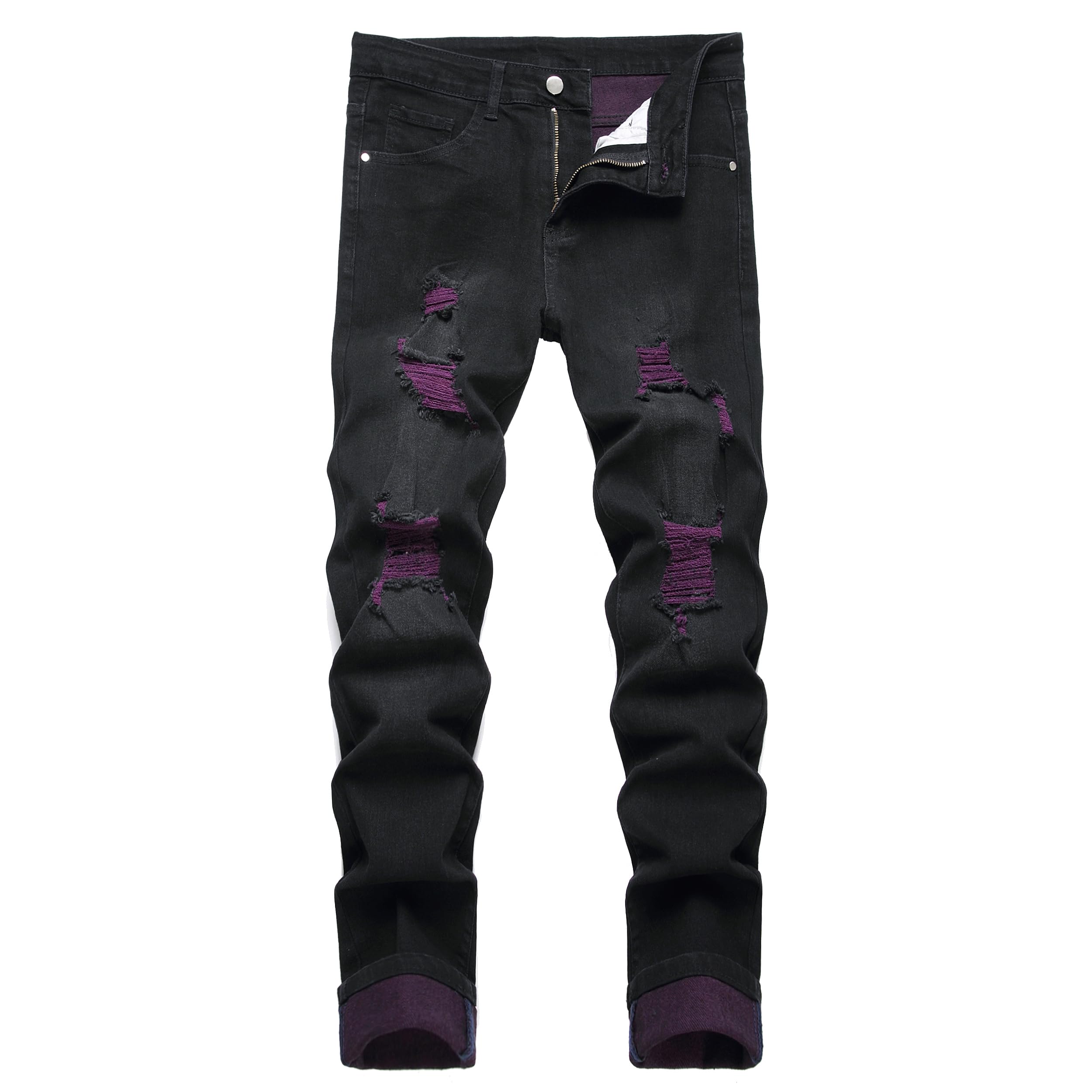 JUNBAOSSMen's Slim Fit Stretch Jeans Ripped Skinny Jeans for Men, Fashion Distressed Straight Comfort Flex Waist Pants