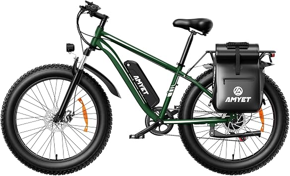 AMYET Electric Bike for Adults Peak 1500W Electric Bicycle 48V 15AH 720WH Battery EBike 26" Fat Tire Mountain 28mph 7 Speed Gears Electric Bike with Pannier Bag
