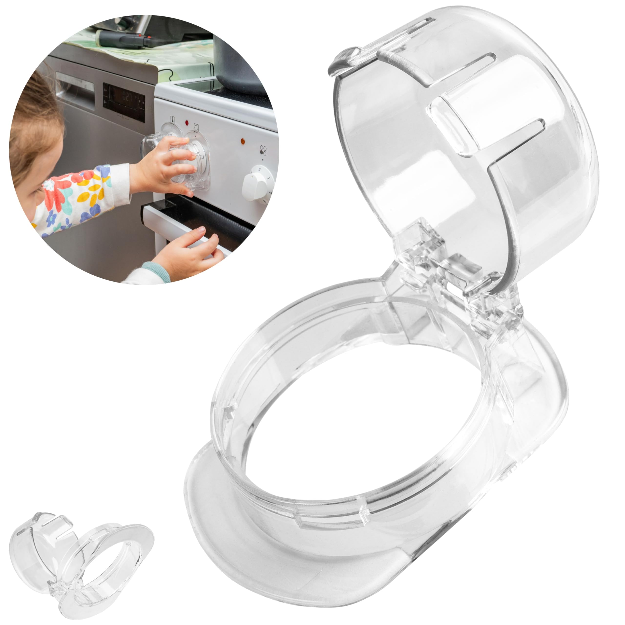 Herdsicherung Drehknöpfe, 1 Pack, in Transparent, für Bedienknöpfe mit max. Ø 47 x 37 mm, min. 57 mm Knopf Abstand, Herdknöpfe Babysicherung, Herdschutz Bedienknopf Kinder, Baby Ofenknopf Sicherung