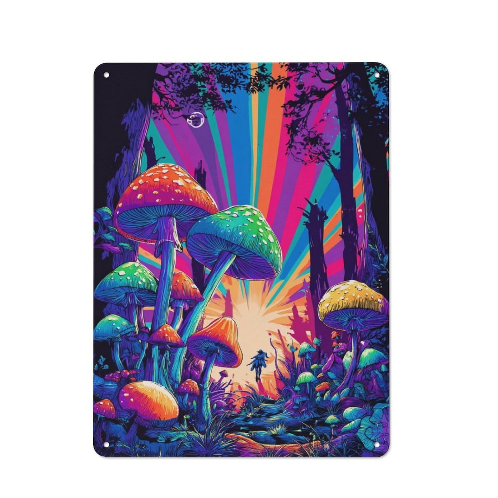 Retro Metal Sign 40x30cm Featuring Rainbow Mushroom Forest, Home Bar Decor for Pub, Home Bar, Shed Or Man Cave