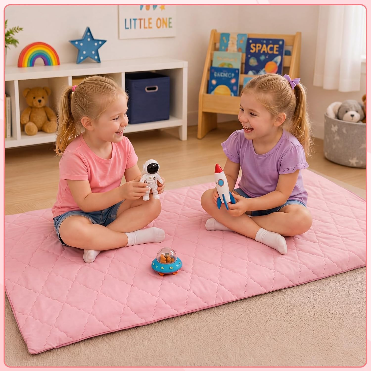 Mindsoft Pink Nap Mat Cover Quilted for Sheet Girls Boys Soft Microfiber Cot Sheet, Fits 45" x 19" Mattress for Toddler Daycare Preschool Kindergarten