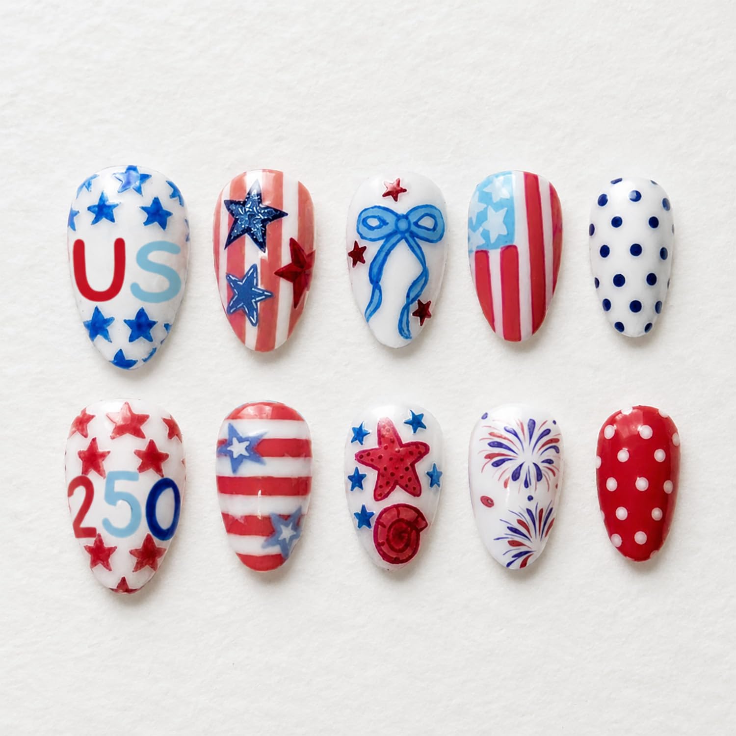 24Pcs Press on Nails - Patriotic American Flag Design