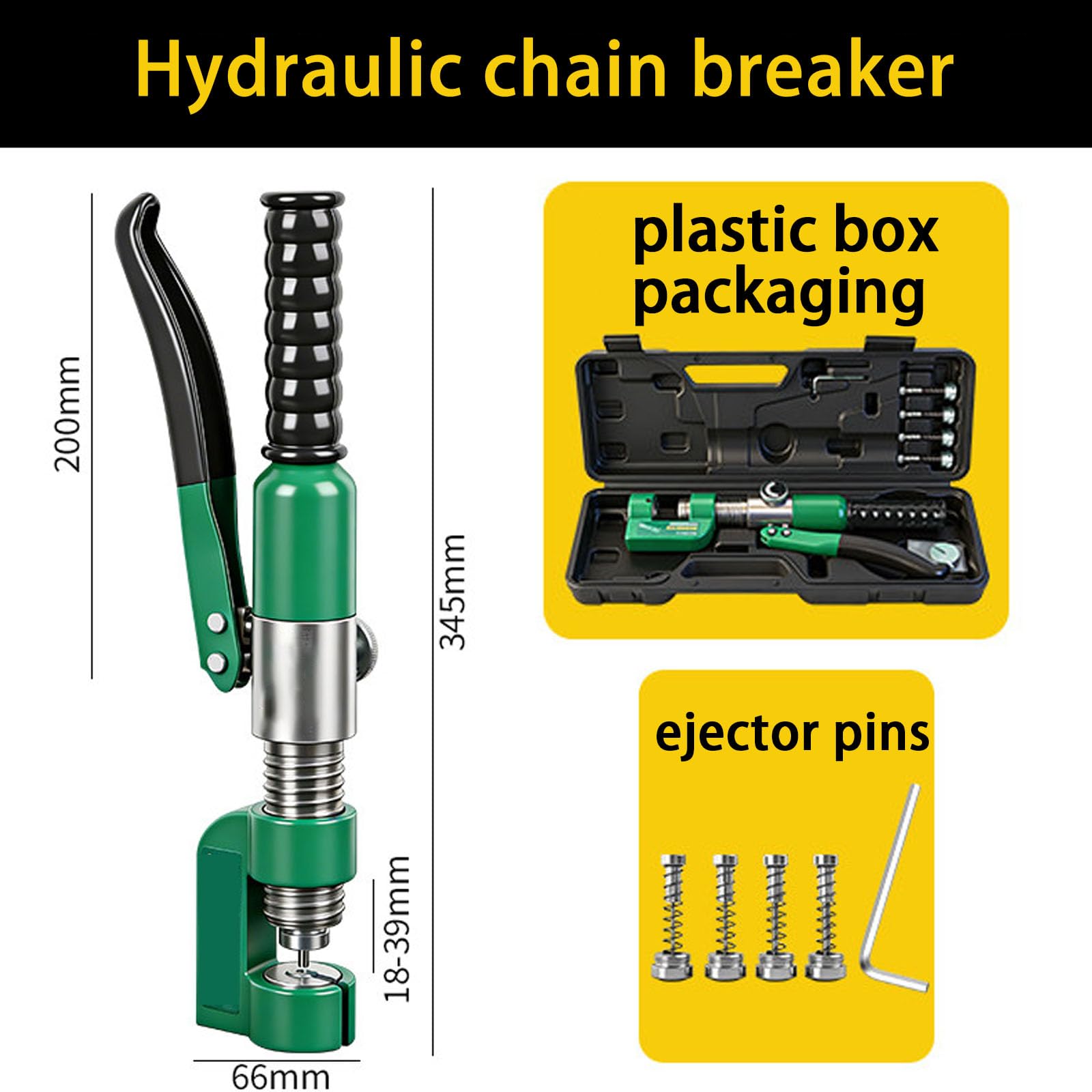 Kit d'outils de disjoncteur de chaîne hydraulique, coupe-chaîne robuste avec étui rigide, comprend 4 goupilles d'éjection pour chaînes de moto et VTT