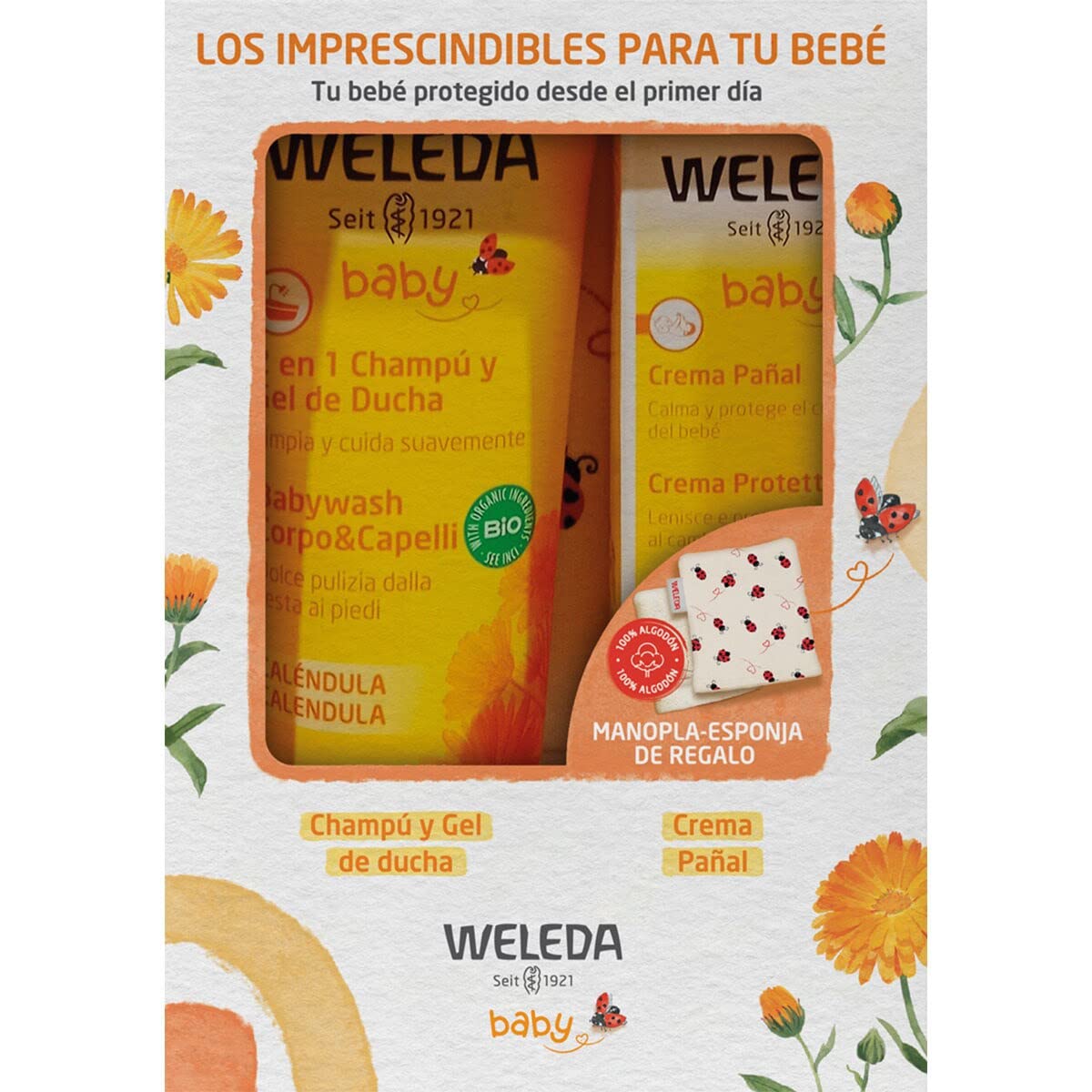 WELEDA Set Imprescindibles Bebé 1 unidad con champú gel de ducha + crema pañal y manopla para el baño de regalo