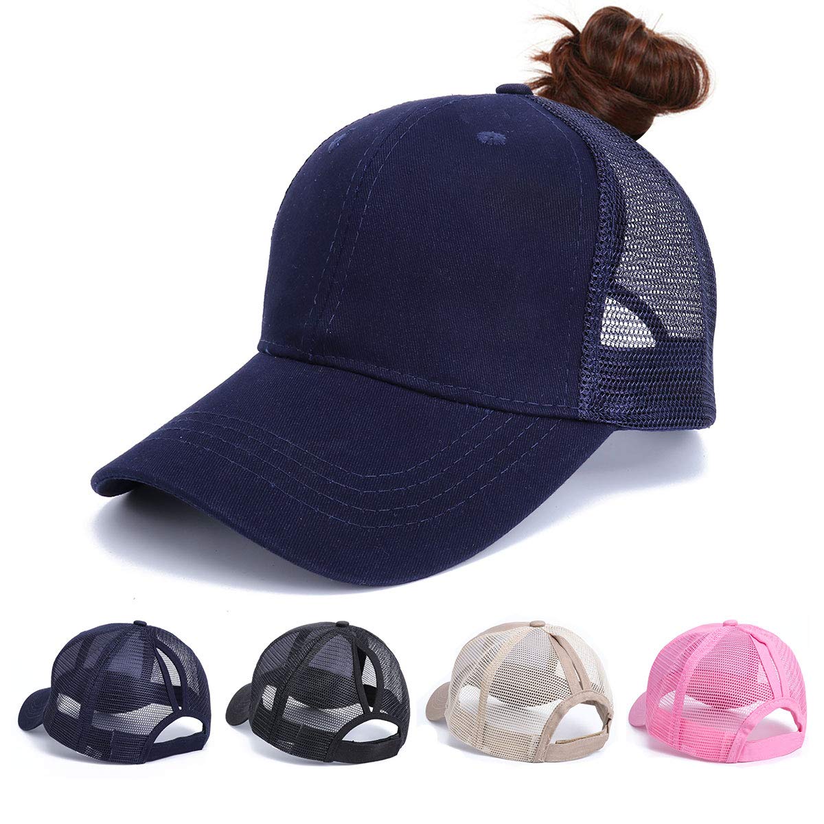 Earnmore Unisex Baseball Cap with Ponytail Opening, Mesh Retro Baseball Cap, Outdoor, Trucker Cap