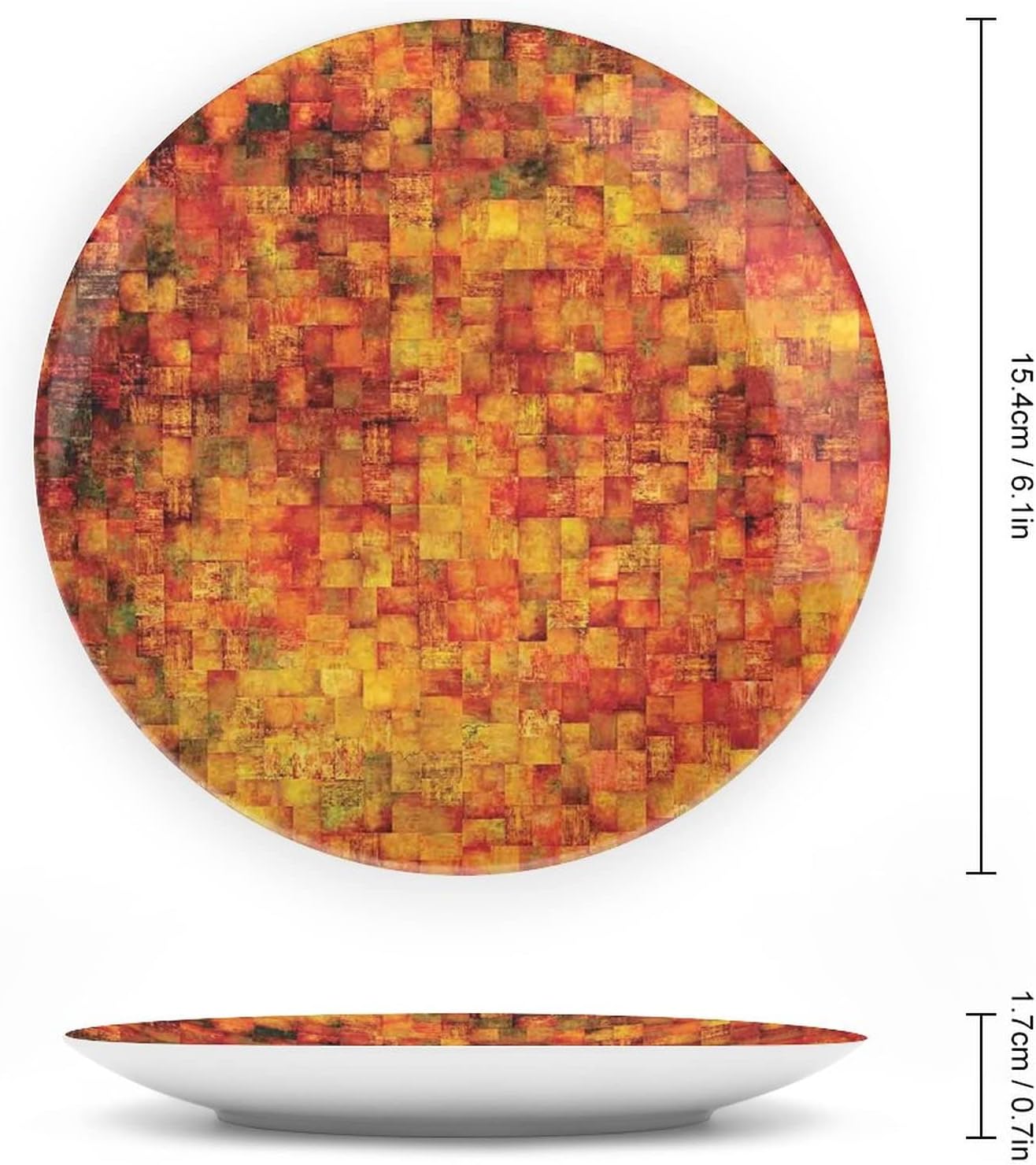 XISUNYA 10 Inch Decorative Plate, Burnt Orange Ceramic, Geometric Mosaic Print, Modern Style, Reusable, Microwave & Dishwasher Safe Occasions