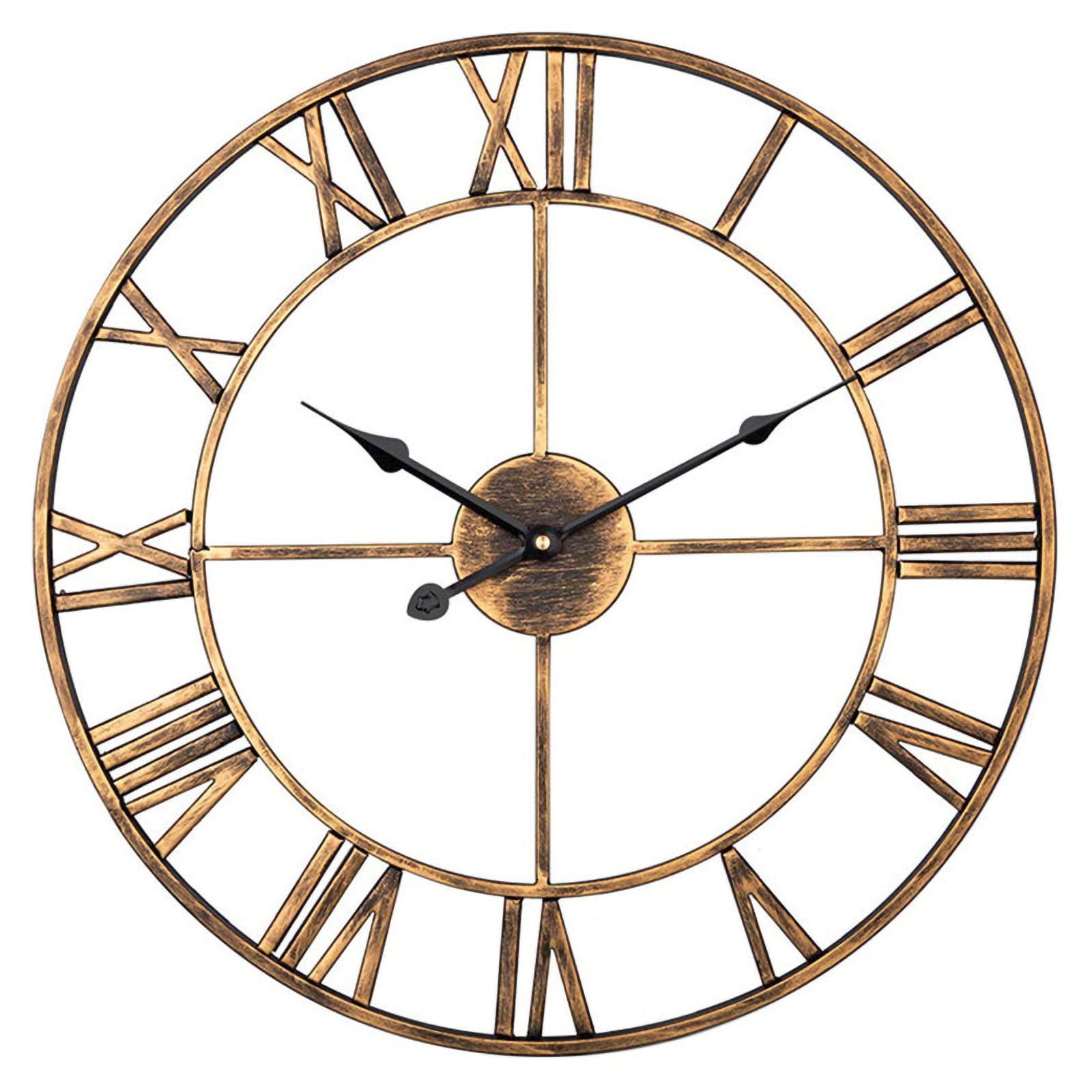 Grande horloge murale en fer forgé bronze 60 cm aux finitions chiffres romains 3D