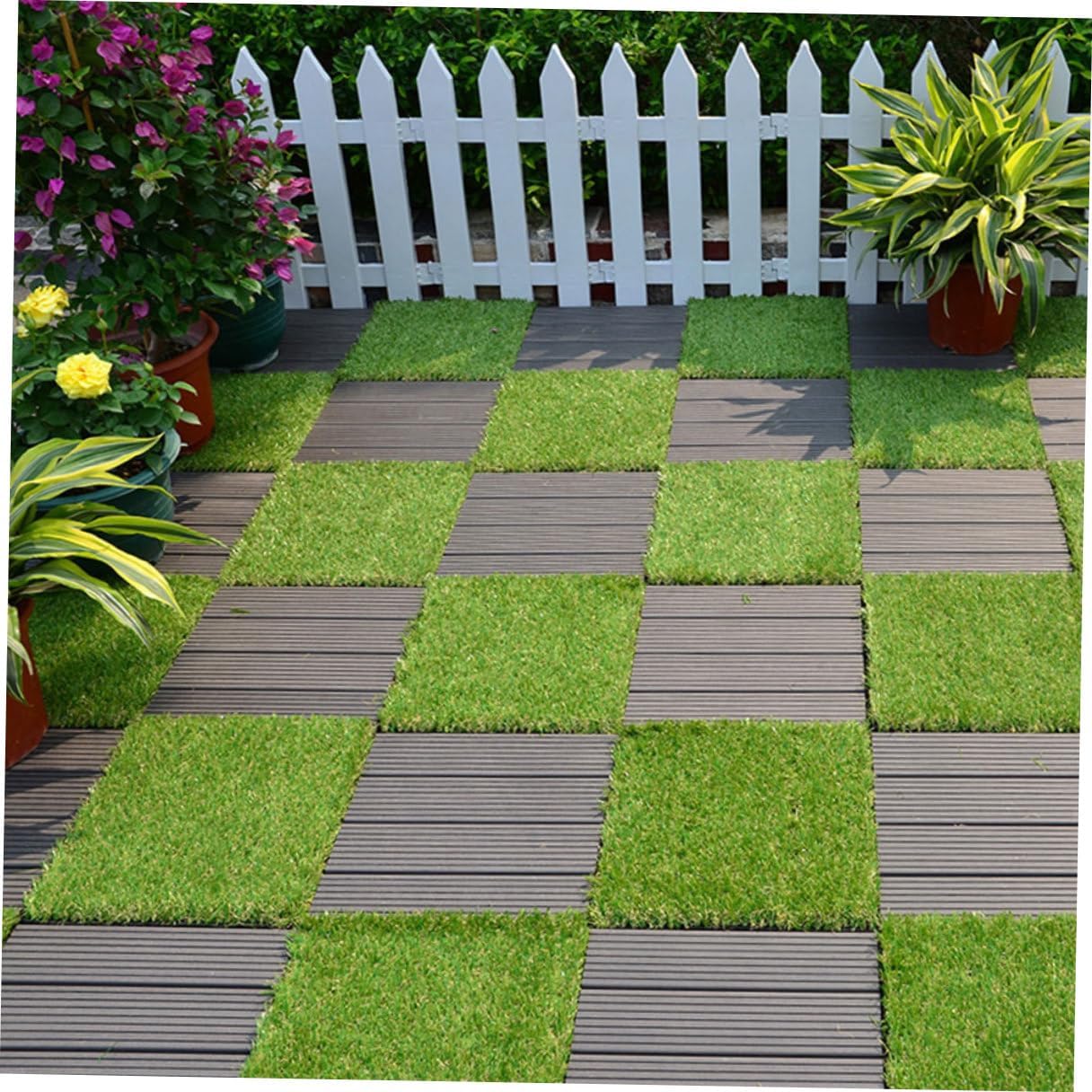 4pcs Artificial Grass Turf Tiles Fake Grass Mat for Outdoor Garden Lawn Landscaping Decor with Black Backing Suitable for Patio and Playground