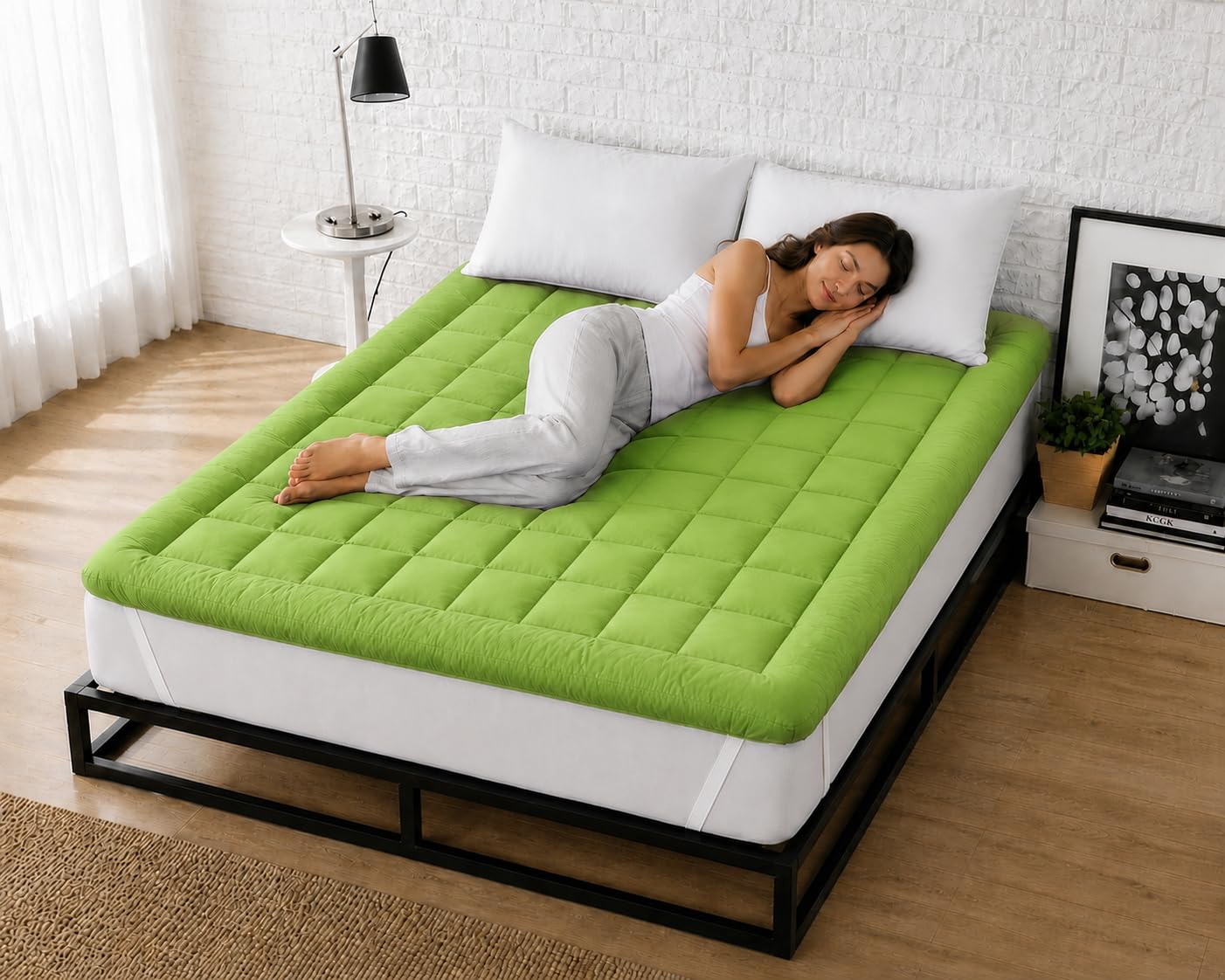 Premium Quilted Mattress Topper 72 x 78 Inch King Size, Parrot Green, Soft Microfiber Mattress Pad with Plush Cushioning, Breathable Bed Topper with Elastic Corner Straps-image-22