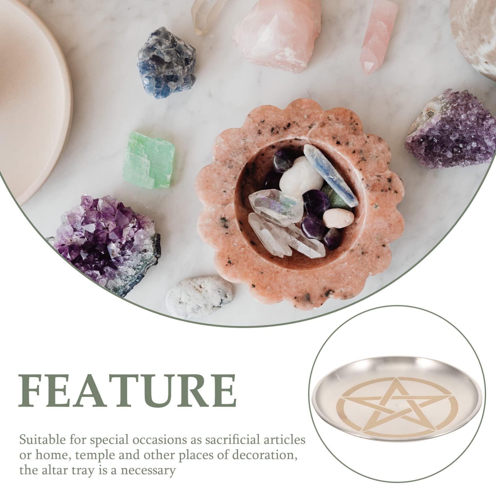 TEHAUX Altar Plate Candle Holder - Silver White Pentagram Pattern Metal Tray For Candles, Witchcraft & Altar Supplies - View #7