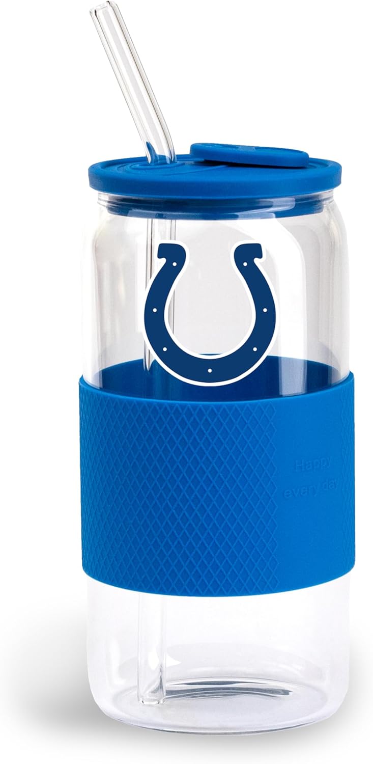 The Memory Company Officially Licensed 18oz Glass with Silicone Lid and Wrap, Baltimore Ravens