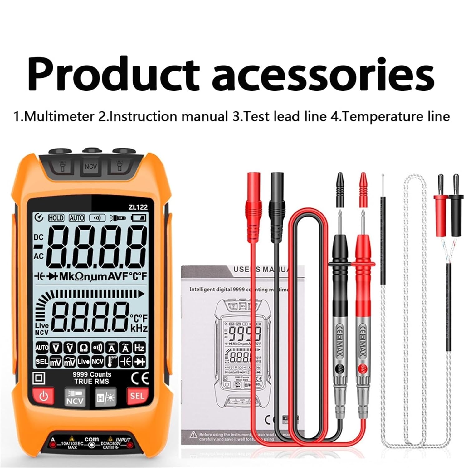 Automatic Digital Multimeter for Household Use Smart Mode with NCV Test DC/AC Voltmeter Tests Voltage Continuity Multi Tester(ZL122 red 6000)