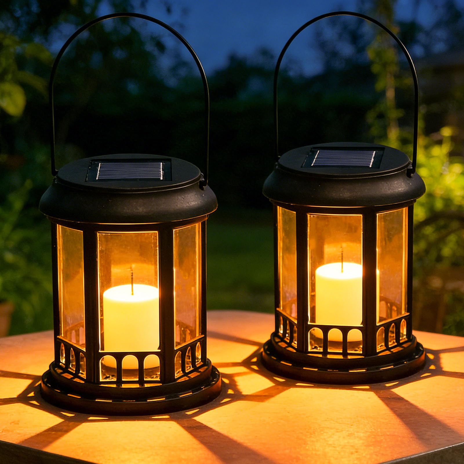 Yowin 2 Stück Solarlaterne für Außen 12,5cm Solar Laterne mit LED Kerze, IP44 Wasserdicht Solarlampen für Balkon Terrasse Pavillon Gartenpfad Deko Frühling Hängend/Stehend - Warmweiß