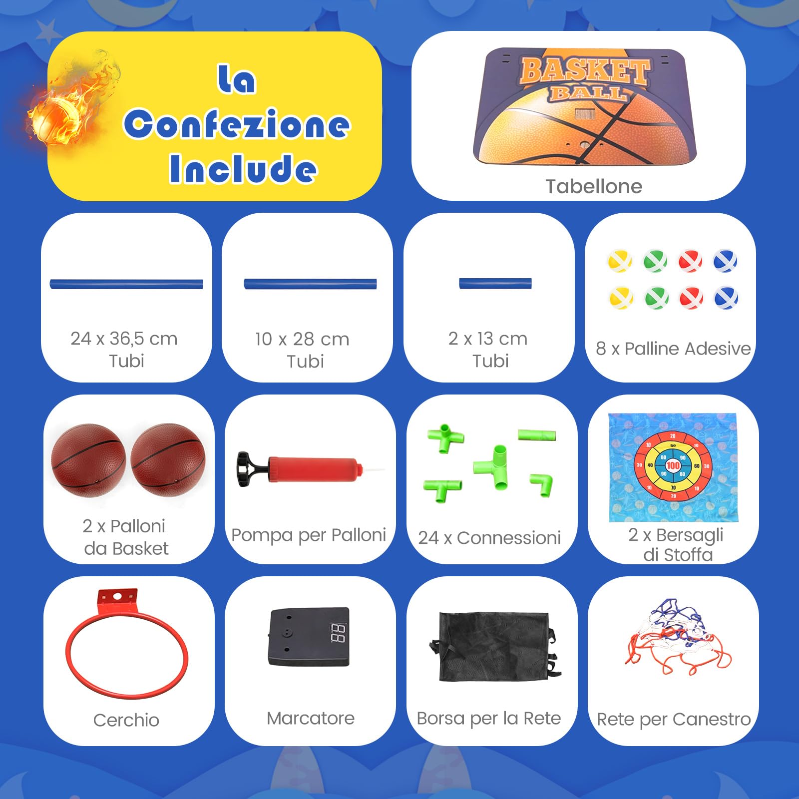 COSTWAY Macchina da Pallacanestro per Bambini, Set Giochi 2-in-1 da Interno ed Esterno per Basket e Palline Attaccanti con Segnapunti Elettronico ed Effetti Sonori, Regalo per Bambini e Bambine 3+