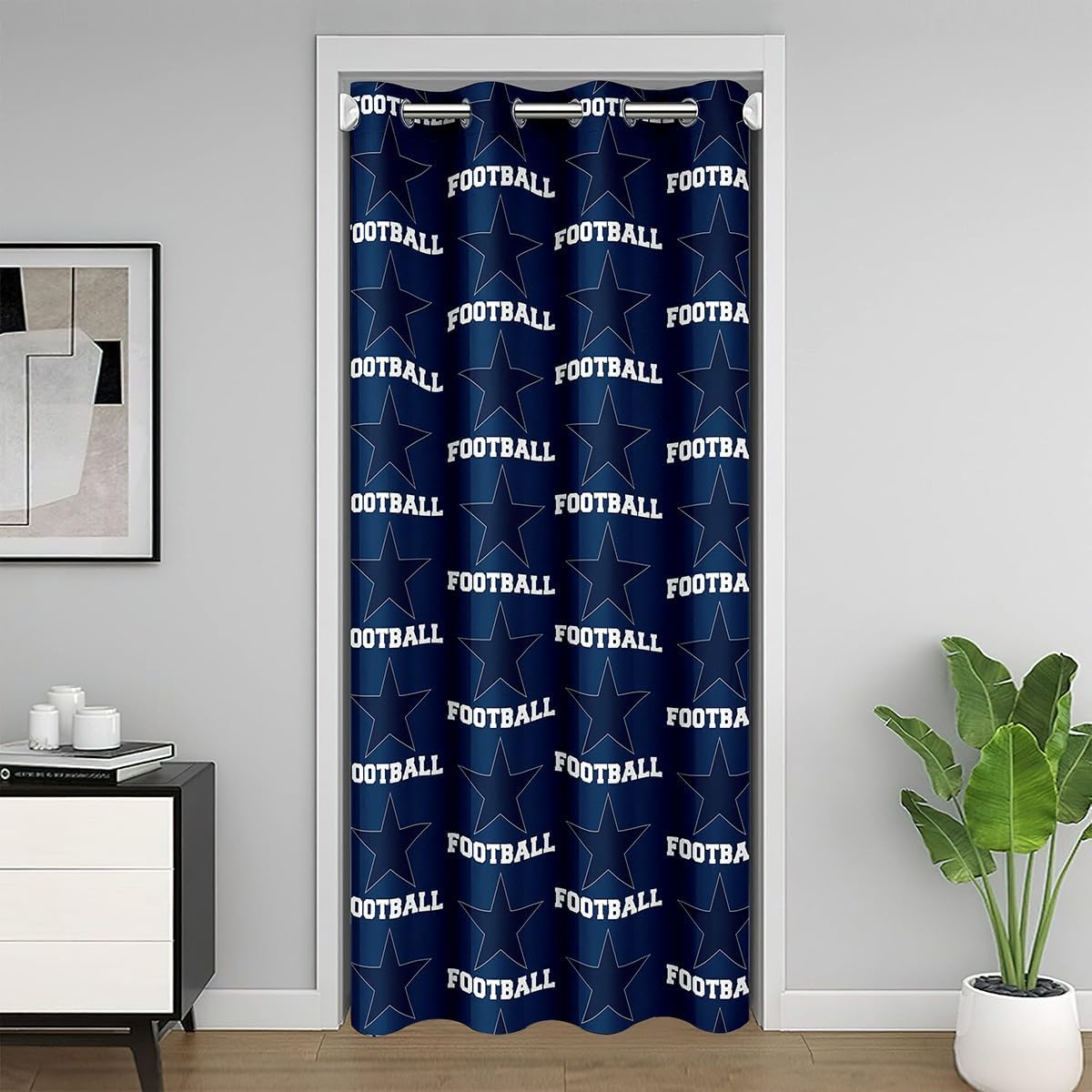 Texas Star Football Door Curtain Western American Football Rugby Doorway Curtain Privacy for Kids Boys Teens Adults Sports Style Modern Navy Blue Door Drape for Bedroom Closet Door 34" W X 80" L