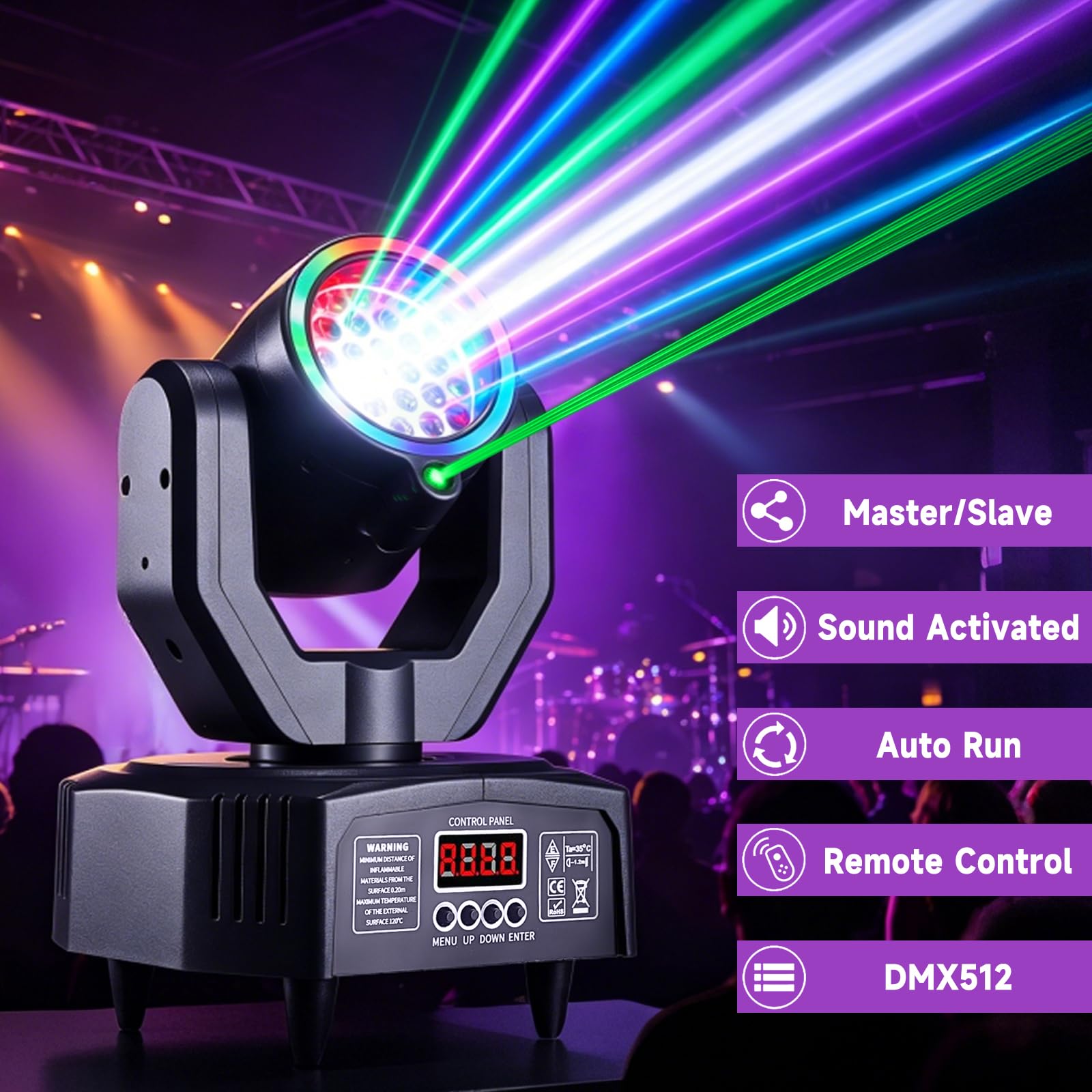 2 luces LED para escenarios, cabeza móvil, haz de patrón 4 en 1, sonido DMX512 activado, luces estroboscópicas RGB para fiestas, bares, karaokes, clubes, bodas