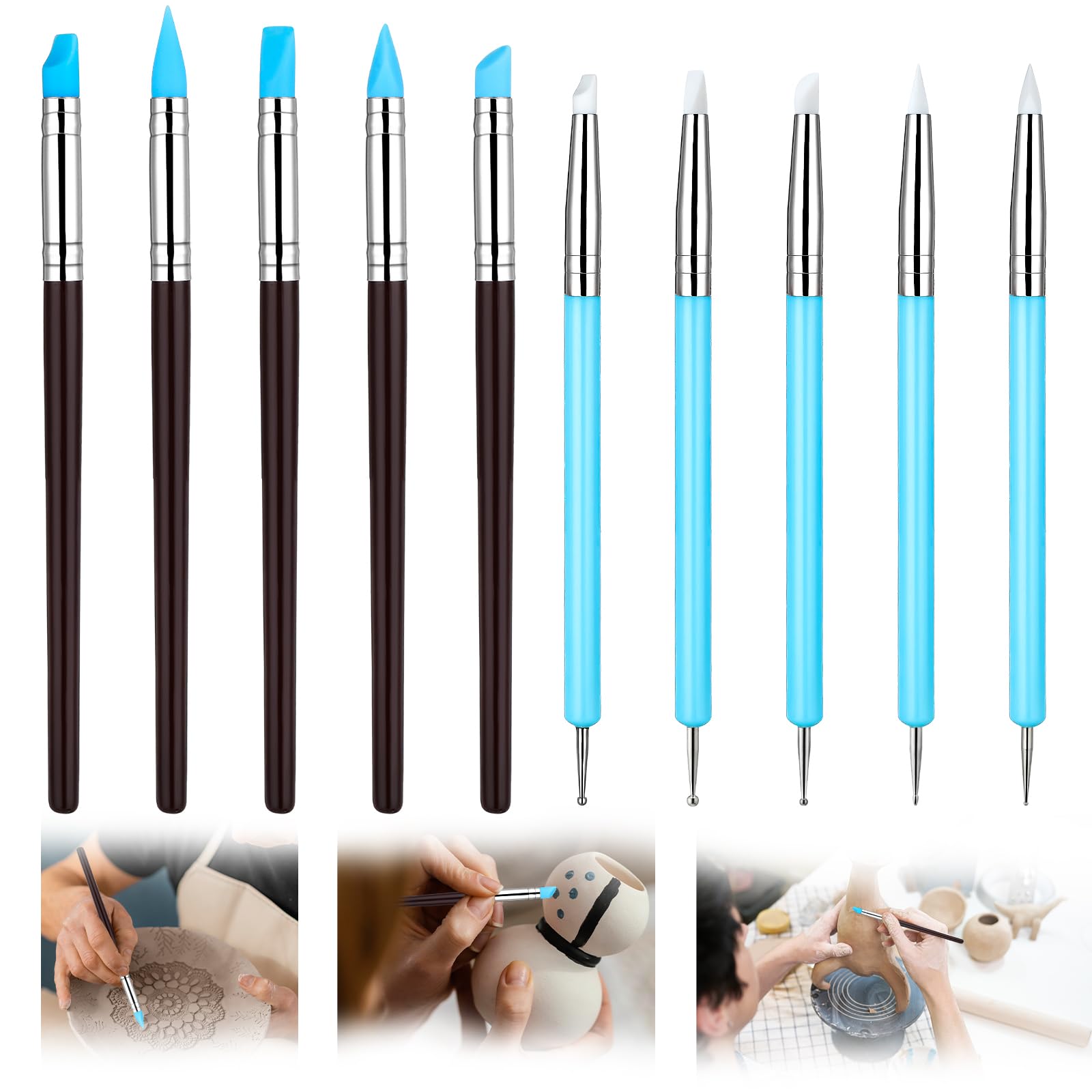 NHQZ Silikon Pinsel Set - 10 Stück Modellierwerkzeuge Für Ton & Kunst