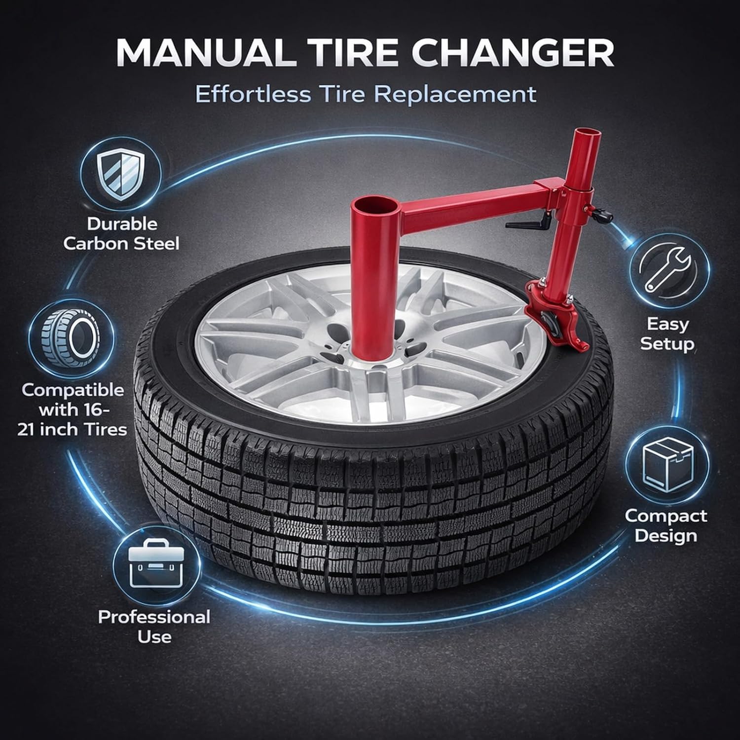 Manual Tire Changer Duck Head Adapter Kit, Carbon Steel Tire Mounting and Dismounting Tools for 16-21 Inch Tires - Durable Carbon Steel Construction, Easy Installation, Efficie