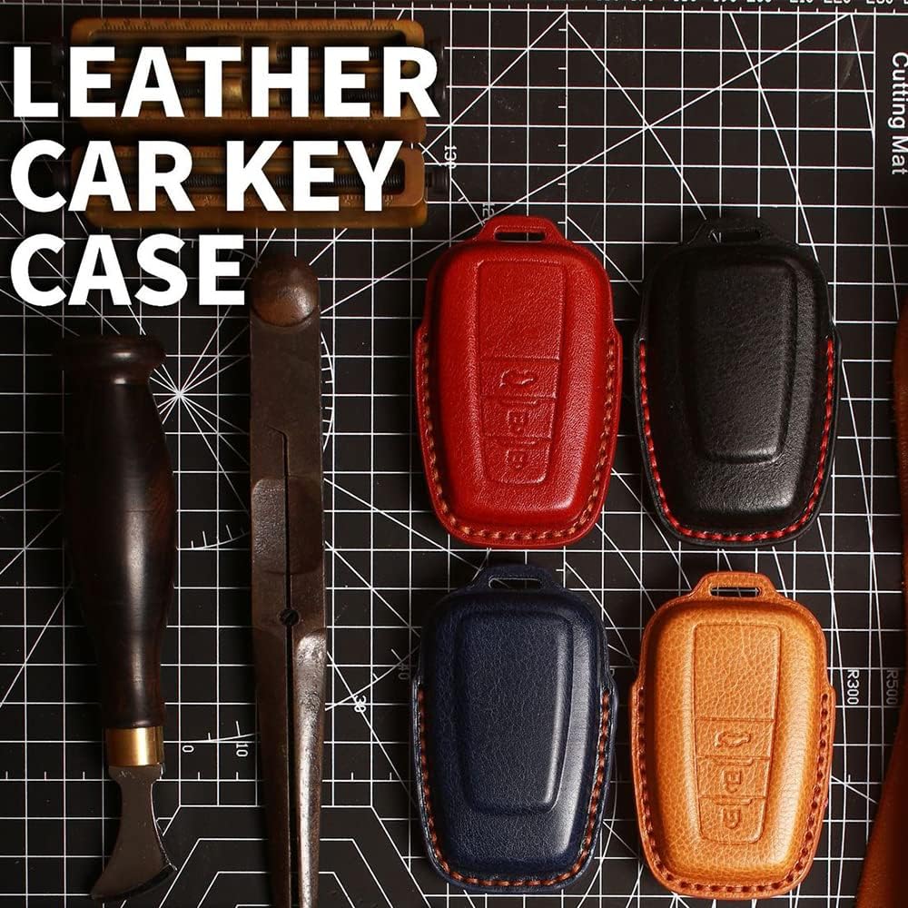 ontto Compatible with Toyota Key Fob Case Leather Car Key Protector with Keychian for Camry Corolla Highlander Rav4 Avalon Brown(3-button)