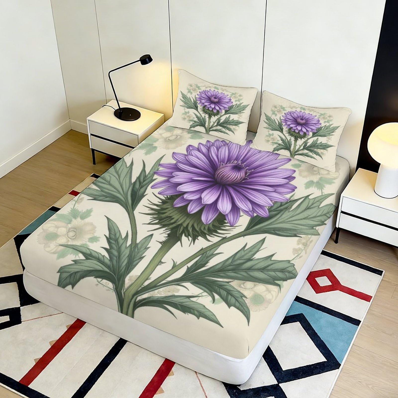 3D Printed Distel Fitted Sheet, Microfaser Bettbezug, rutschfest Heimtextil