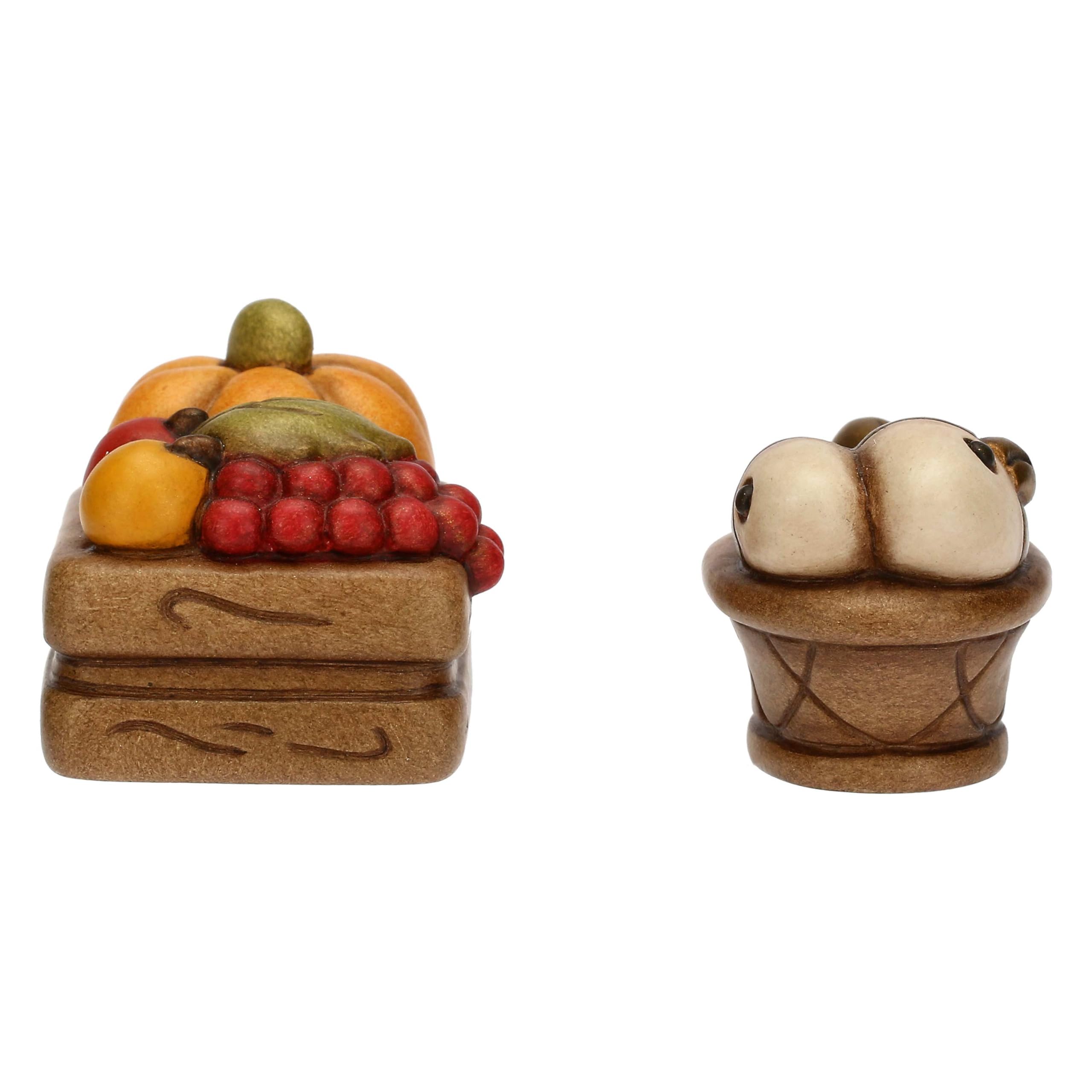 THUN - Set casseta frutta e cesto con pesce - ceramica - Collezione Presepe Classico - cassetta frutta 4x3,2x3 cm - cesta pesce 4x2,4x2,2 cm