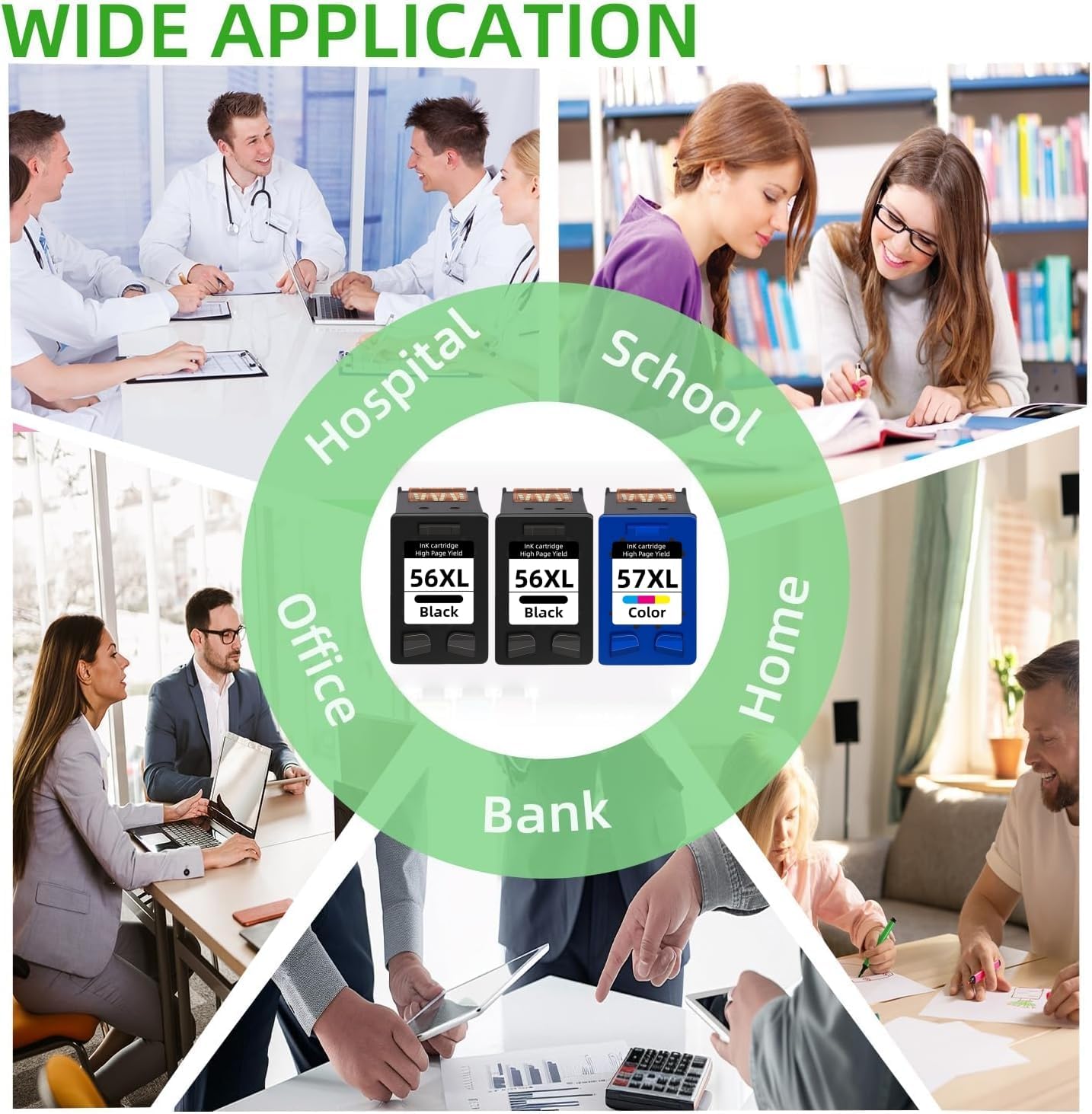 56xl 57xl Ink Cartridge Replacement for HP 56 57 Ink to use with Deskjet 5850 5650 5150, Photosmart 7150 7260 7350 7960, PSC 2510 Printer (2 Black,1Color)