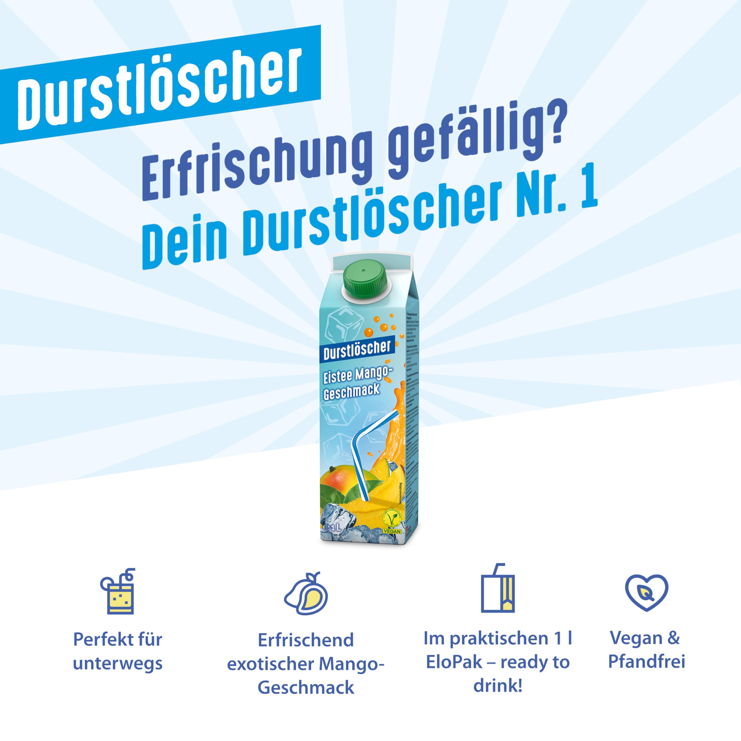Durstlöscher Eistee Mango, Familienpackung: Erfrischungsgetränk mit Tee-Extrakt & Mango-Geschmack, Pfandfrei, Vegan, Ohne Kohlensäure, Großpackung Wiederverschließbar, Ideal für Zuhause, 16 x 1 l