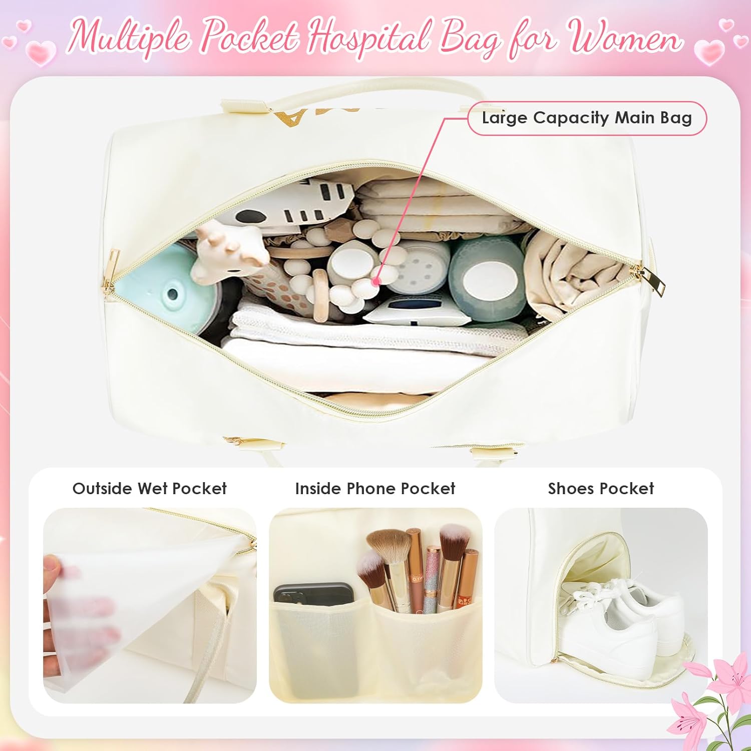 MAMA Hospital Bag for Women Labor and Delivery 45L Large Waterproof Travel Bag Overnight Bag with Shoe Compartment - Image 5