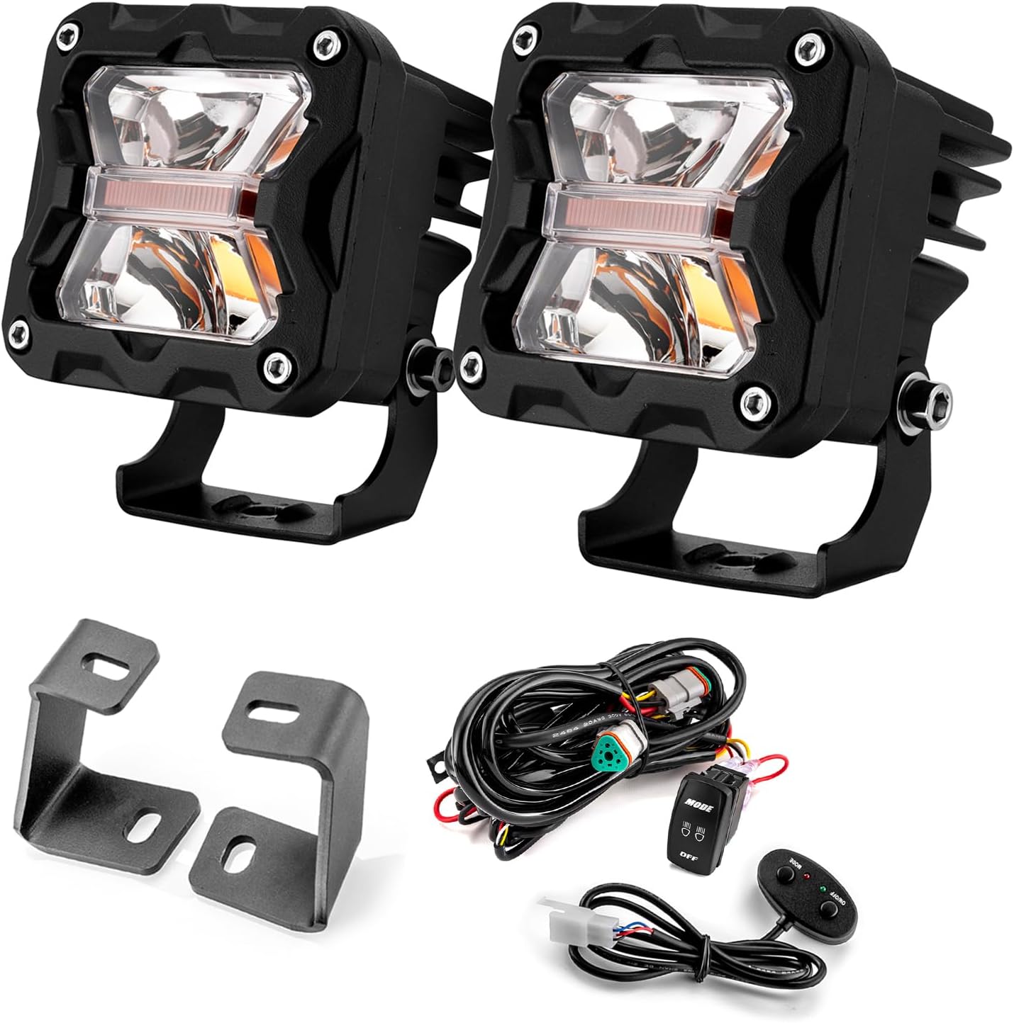 WeiSen Ditch Hood Light Mounting Brackets Kit with 3 Inch LED Light Pods Wiring Harness Compatible with Ford F150 Raptor 2015-2023