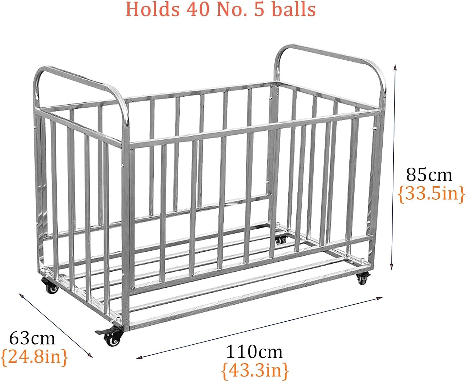 Large Locking Wheels Basketball Storage Cage Cart, Steel Football Sports Equipment Rack Organizer with Handle, Capacity Over 25 Balls,M,110×63×85cm