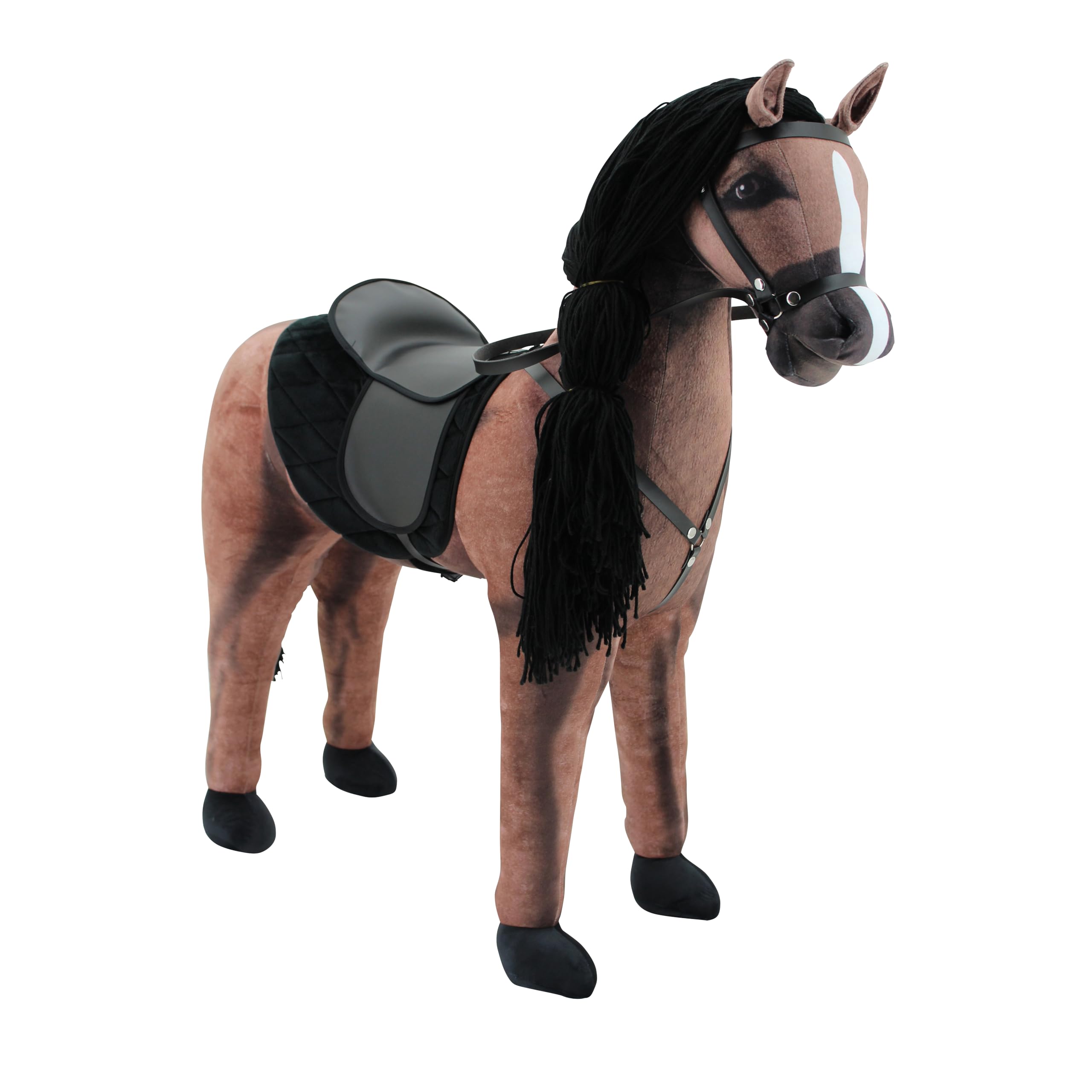 Sweety Toys Stehpferd zum Reiten- Plüschpferd Reittier Keine Montage erforderlich (Dunkelbraun)