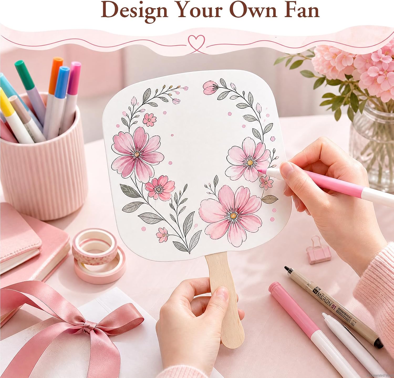 50 Set DIY Blank Wedding Fans Kit with Cardstock and Fan Sticks | DIY Church Fan Kit with 250 GSM Cardstock for Weddings and Parties