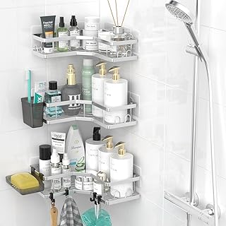 AKTECKE Corner Shower Caddy Bathroom Organizer: Adhesive Shower Rack Bathtub Shelves - 3Pack No Drilling Shower Shelf For Inside Shower - Stainless Steel Rustproof Bathroom Stuff