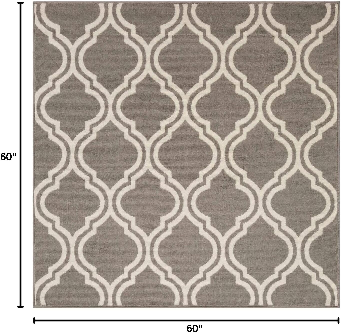 Modern Trellis Casual Geometric Ultra-Soft Indoor Area Rug or Runner, with Jute Backing, Anti-Static, for Entryway, Living Room, Kitchen, Bedroom, 5' x 5', Gray
