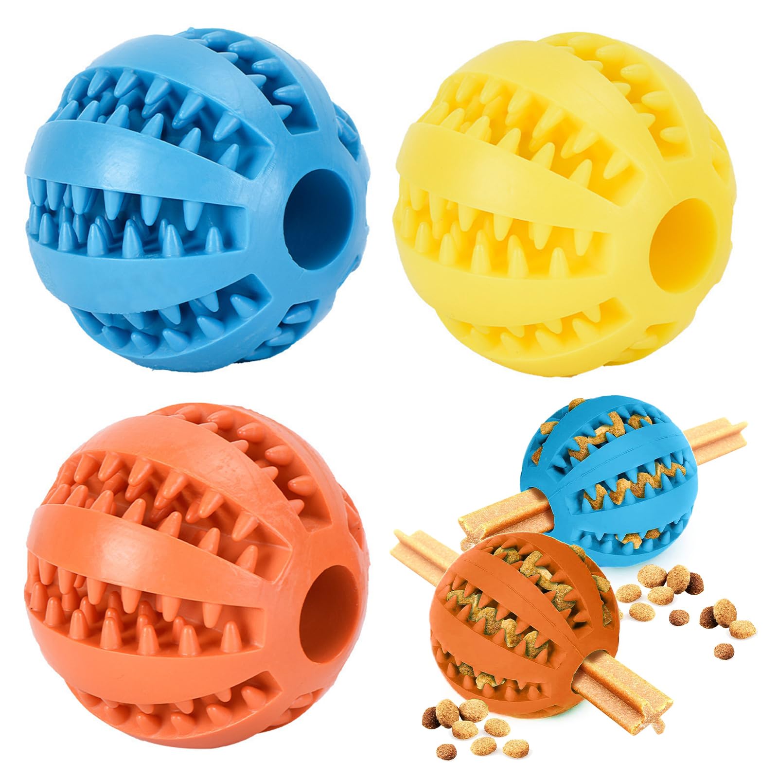 VMINOG 3pcs Pelota de Caucho Natural para Perros, Pelota Duradera para Comedero de Perros Juguete para Limpieza de Dientes de Perro Juguetes Interactivos para Perros Pelota Fun para Perros