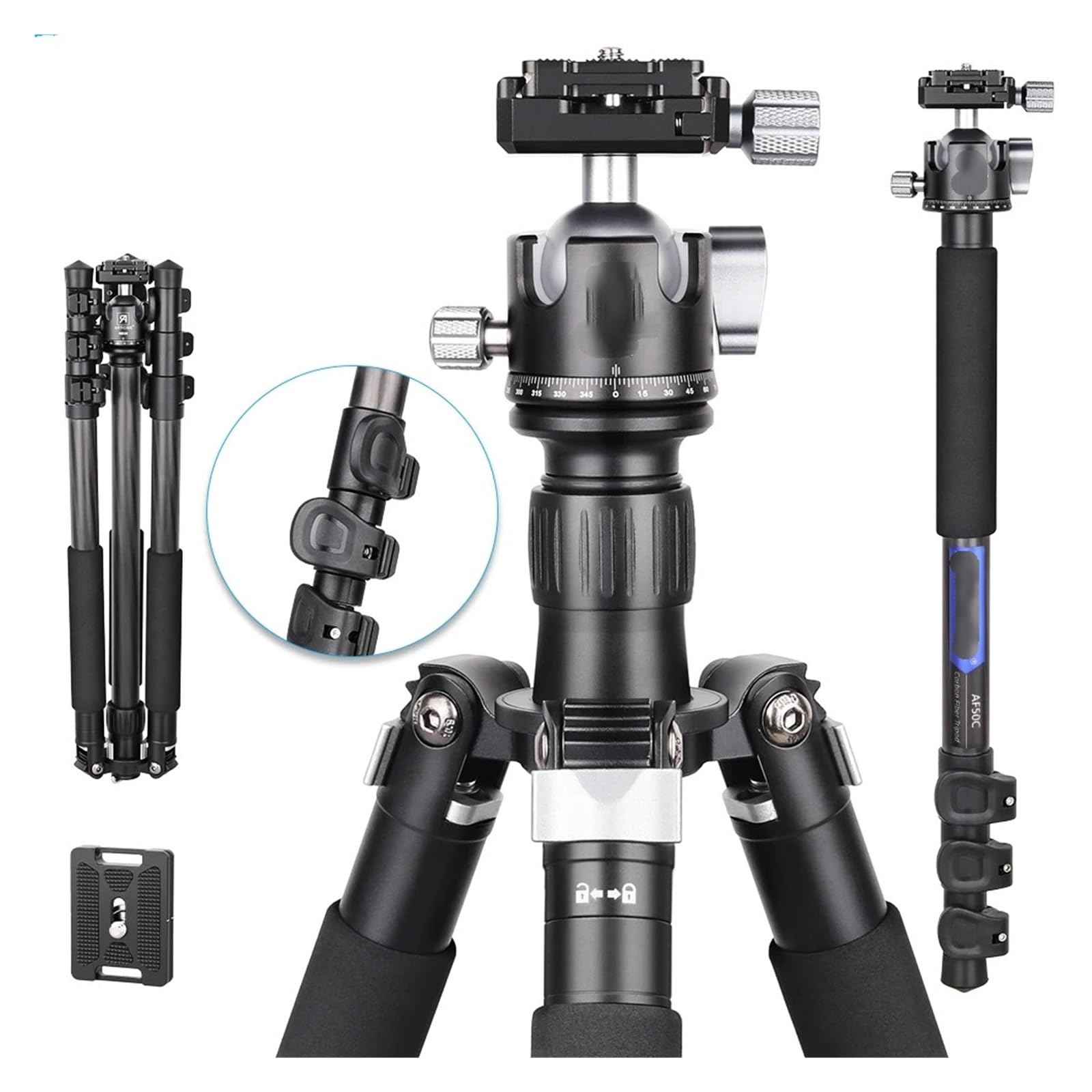 Camera Tripod, Trípode De Fibra De Carbono Monopie Desmontable for DSLR