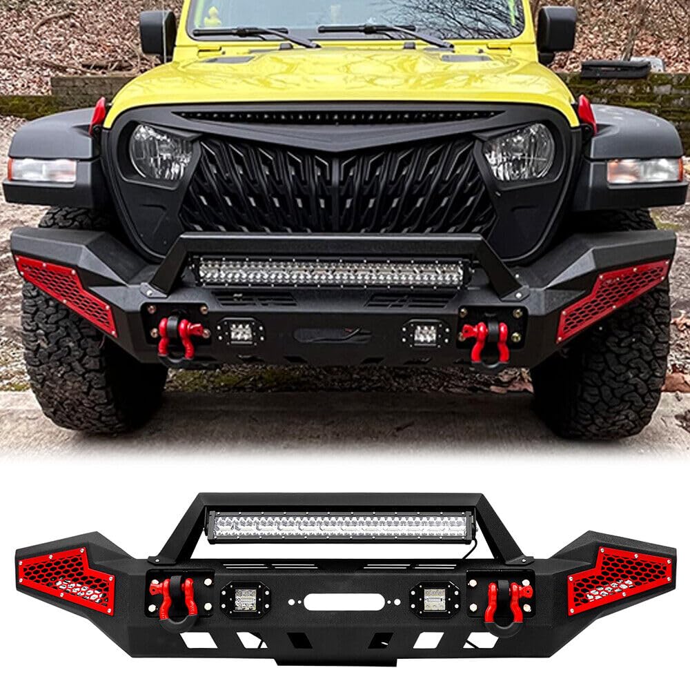 2018 JK Front Bumper, BESTZHEYU Front Winch Bumper Compatible for 2007-2023 Wrangler JK/JL&2020 2021 2022 2023 Gladiator JT Bumpers with Light and