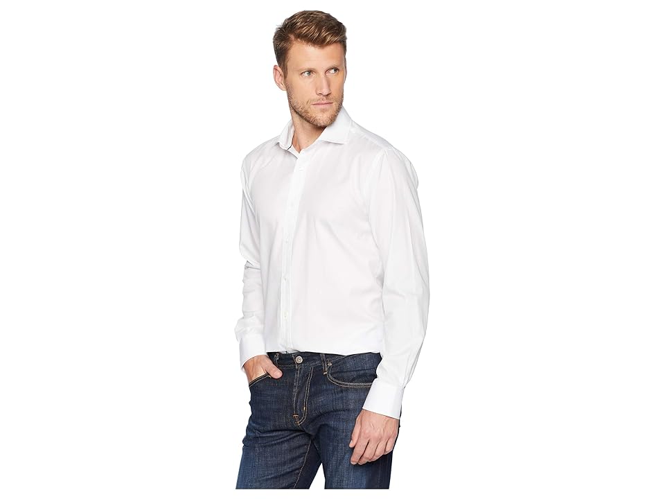 

BUGATCHI Long Sleeve Shaped Fit Woven Shirt (White) Men's Clothing