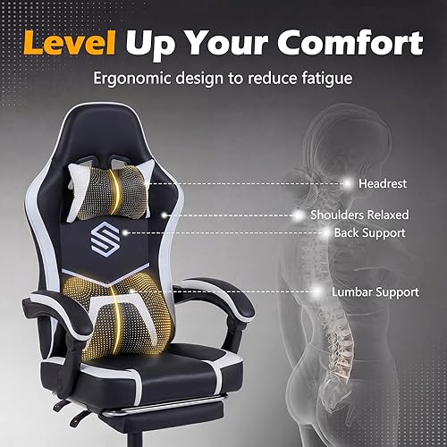 Miniatura 4 de Giantex Silla para videojuegos, silla de escritorio de computadora de altura ajustable con reposacabezas, soporte lumbar, reposabrazos de