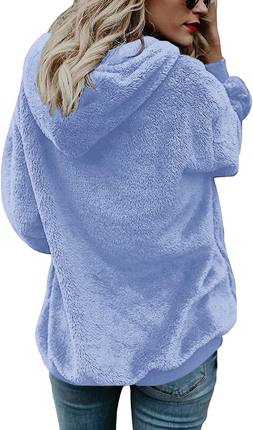 Yanekop Womens Fuzzy Fleece Pullover Oversized Sherpa Jacket Half Zip Pullover Sweaters Winter Faux Fur Jacket Coat - Image 4