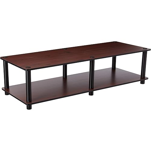 Furinno Just No Tools Dark Cherry Wide Television Stand with Black Tube, Dark Cherry/Black, Wide 41.3"(W)x10.9"(H)x15.6"(D)