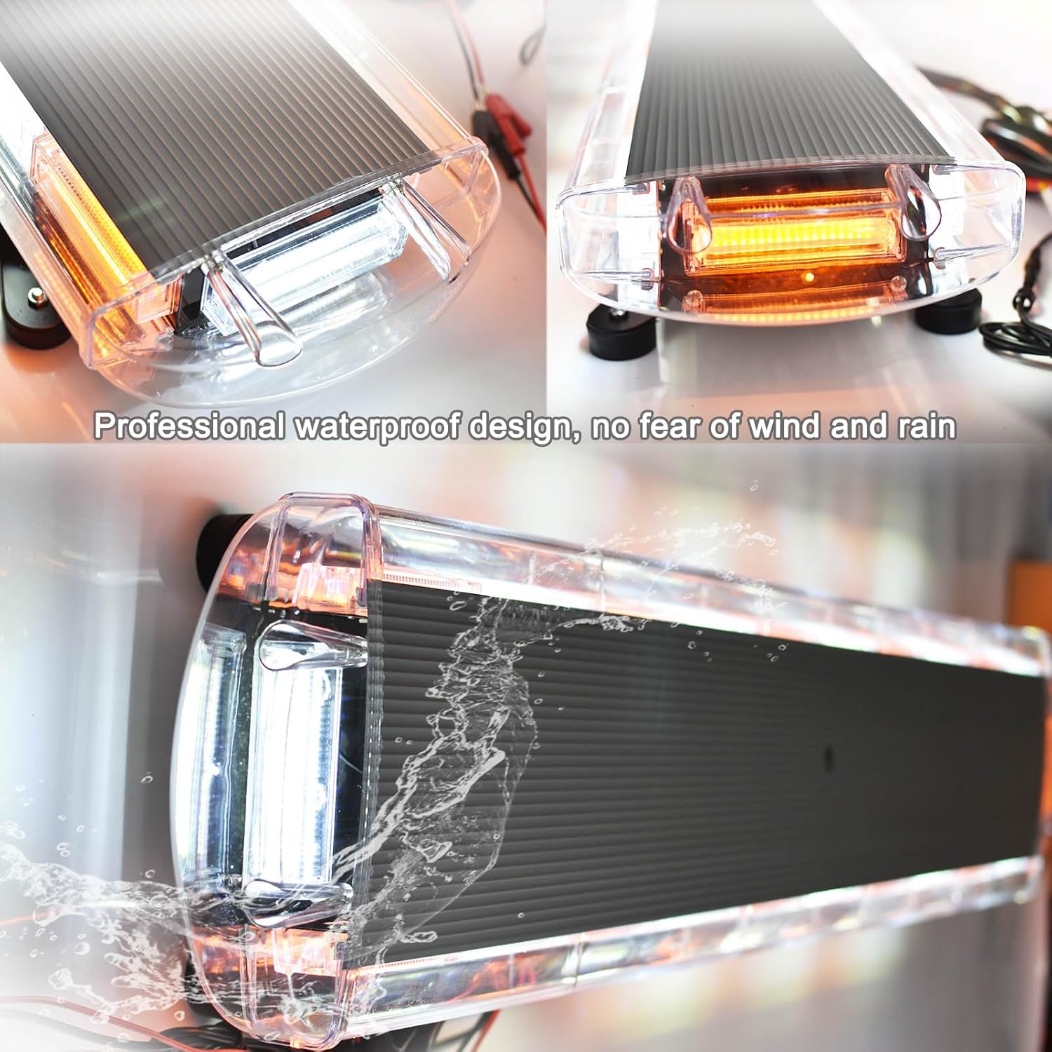 55 inch Amber/White nterval COB Rooftop Emergency LED Warning Lights Bar Adjustable Mounting Brackets 16 Strobe Patterns for Snowplow, Tow Trucks, Crane, Construction Cars, Security, Law Enforcement
