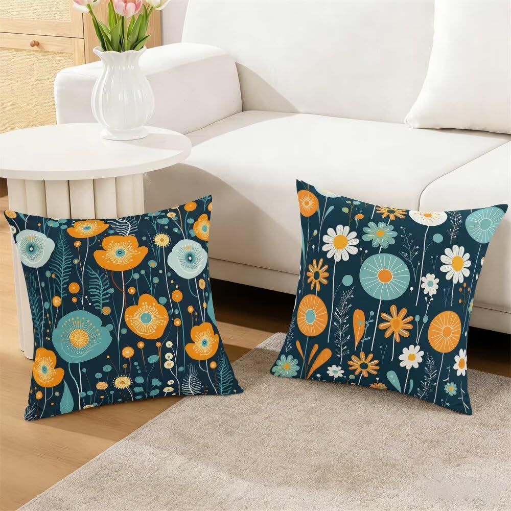 Federe Cuscini Divano 60x60 cm Federe Morbido Copricuscini Blu Intenso in Velluto, 2 Pezzi Copri Cuscini per Divano Cartoon Decorativi Federa Cuscino Floreale per Camera da Letto Soggiorno (IU103)
