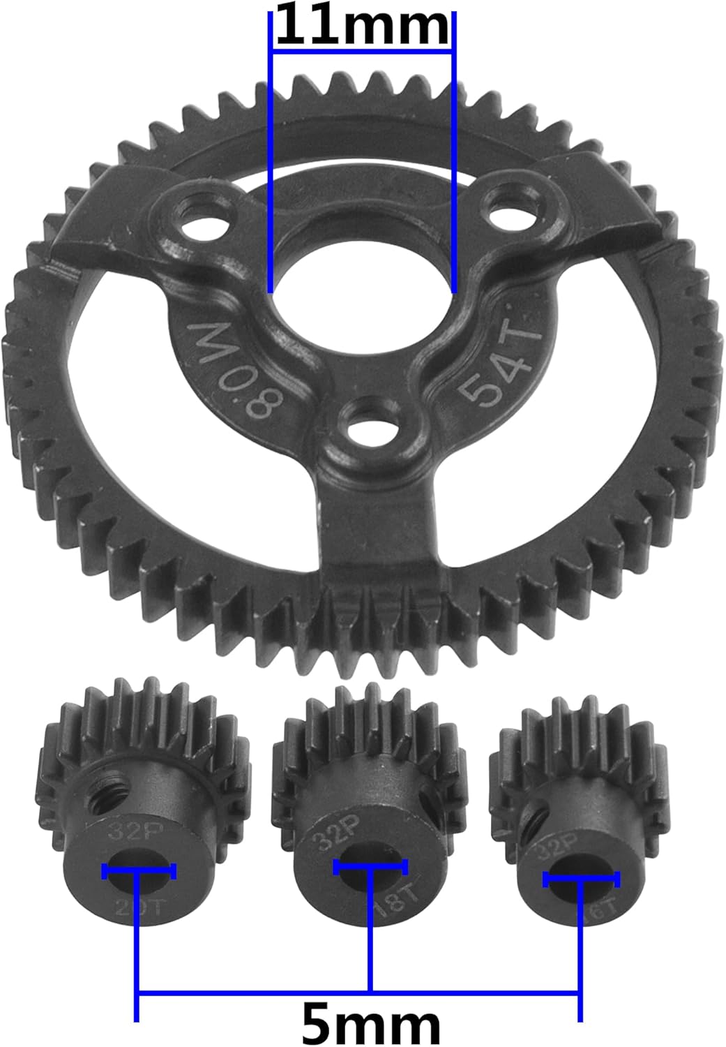 32P Spur Gear 54T & Pinion Gear 16T 18T 20T w/Motor Shaft Adapter Compatible with Traxxas 1/10 2WD Slash VXL/ 2WD Bandit VXL/ 2WD Rustler / 2WD Stampede RC Car