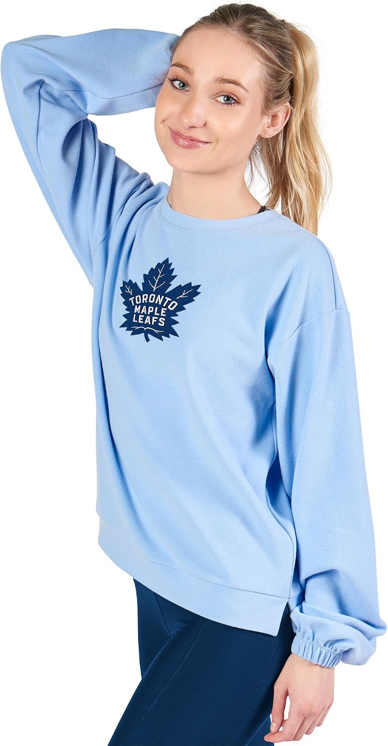 CERTO NHL Women's Long Sleeve Crewneck Tee, Pullover Game Day Top, Lightweight Cotton Blend, Relaxed Fit, Casual Wear