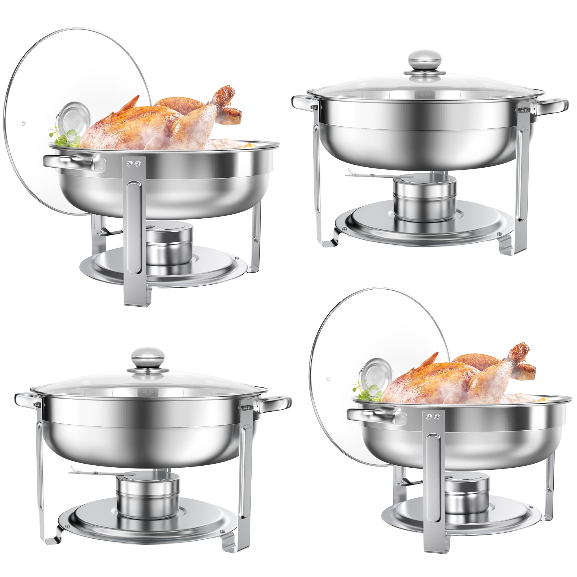 Rengue Juego completo de platos de 5 cuartos de galón, juego completo de acero inoxidable de alta calidad, juego de platos redondos de cocina, platos de calefacción y refrigeración para reuniones,