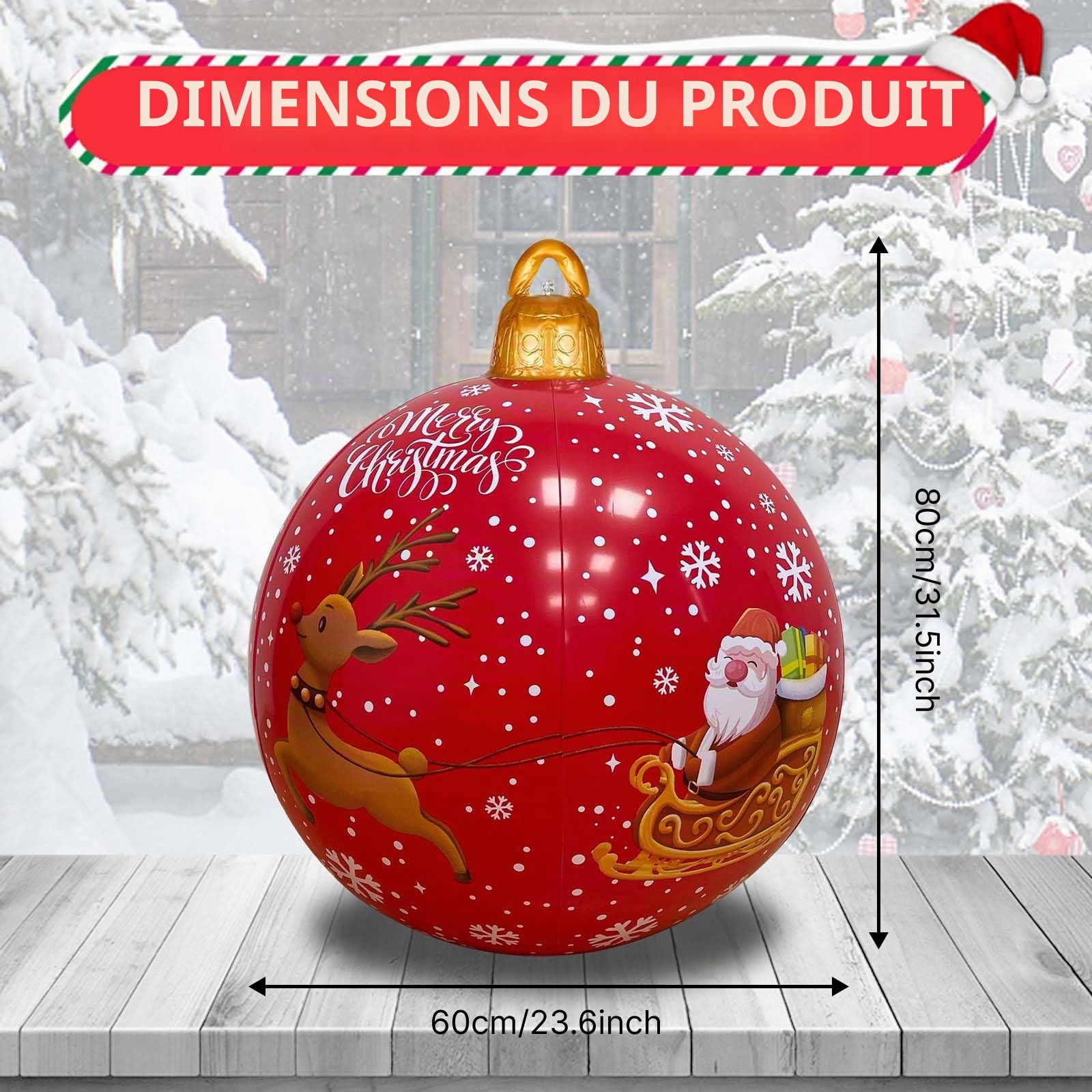 3 Pièces 60CM Boules de Noël Gonflables Lumineuses - Grande Décoration Extérieure pour Jardin et Cour