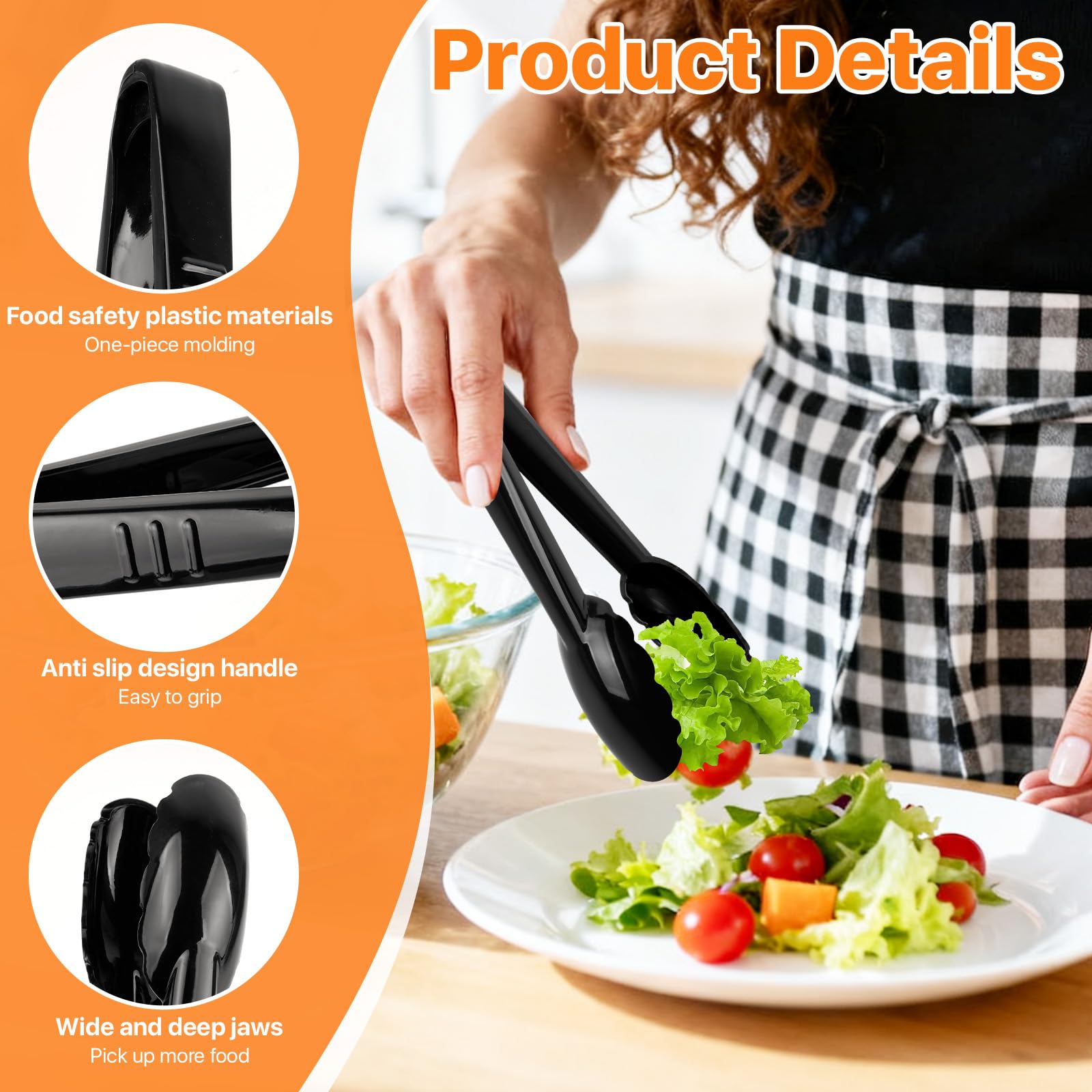 Lot de 20 grandes pinces de service en plastique pour buffet, ustensiles de service robustes de 22,9 cm en plastique dur pour aliments chauds et froids, pinces de service réutilisables pour