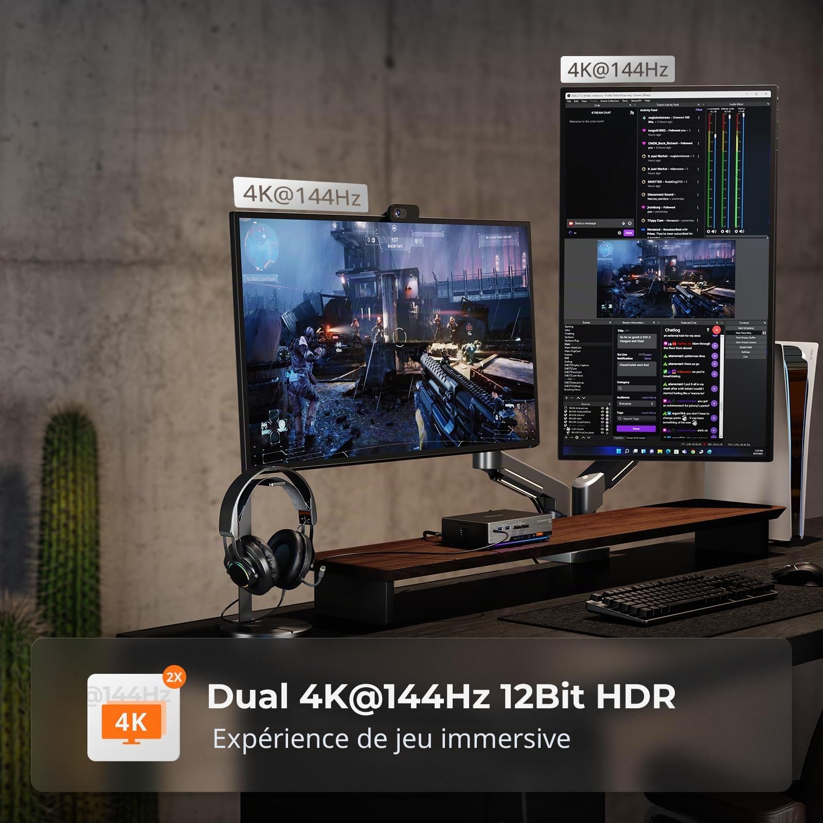 TESmart 8K@60Hz Displayport KVM Switch 2 PC 2 Moniteurs, USB 3.0 DP 1.4 Commutateurs KVM Double écran 4K@144Hz pour Gaming Dock, émulation EDID, Réseau Gigabit, Commutation Hotkey, Micro Audio